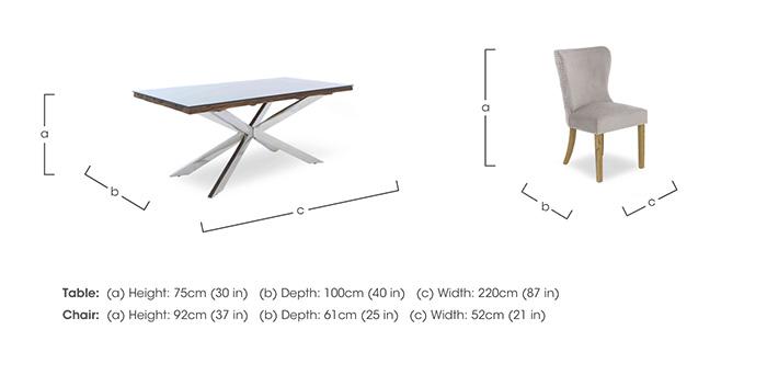 Kiara Large Rectangular Dining Table with Chrome Legs and 6 Luxe Fabric Dining Chairs in  on Furniture Village