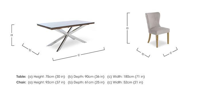 Kiara Small Rectangular Dining Table with Chrome Legs and 6 Luxe Fabric Dining Chairs in  on Furniture Village