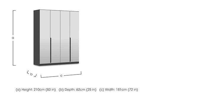 Leon 181cm 4 Door Hinged Wardrobe with 4 Mirror Doors in  on Furniture Village