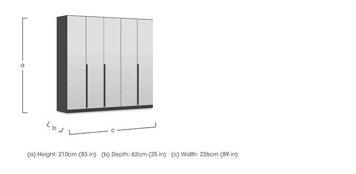 Leon 226cm 5 Door Hinged Wardrobe with 5 Mirror Doors in  on Furniture Village