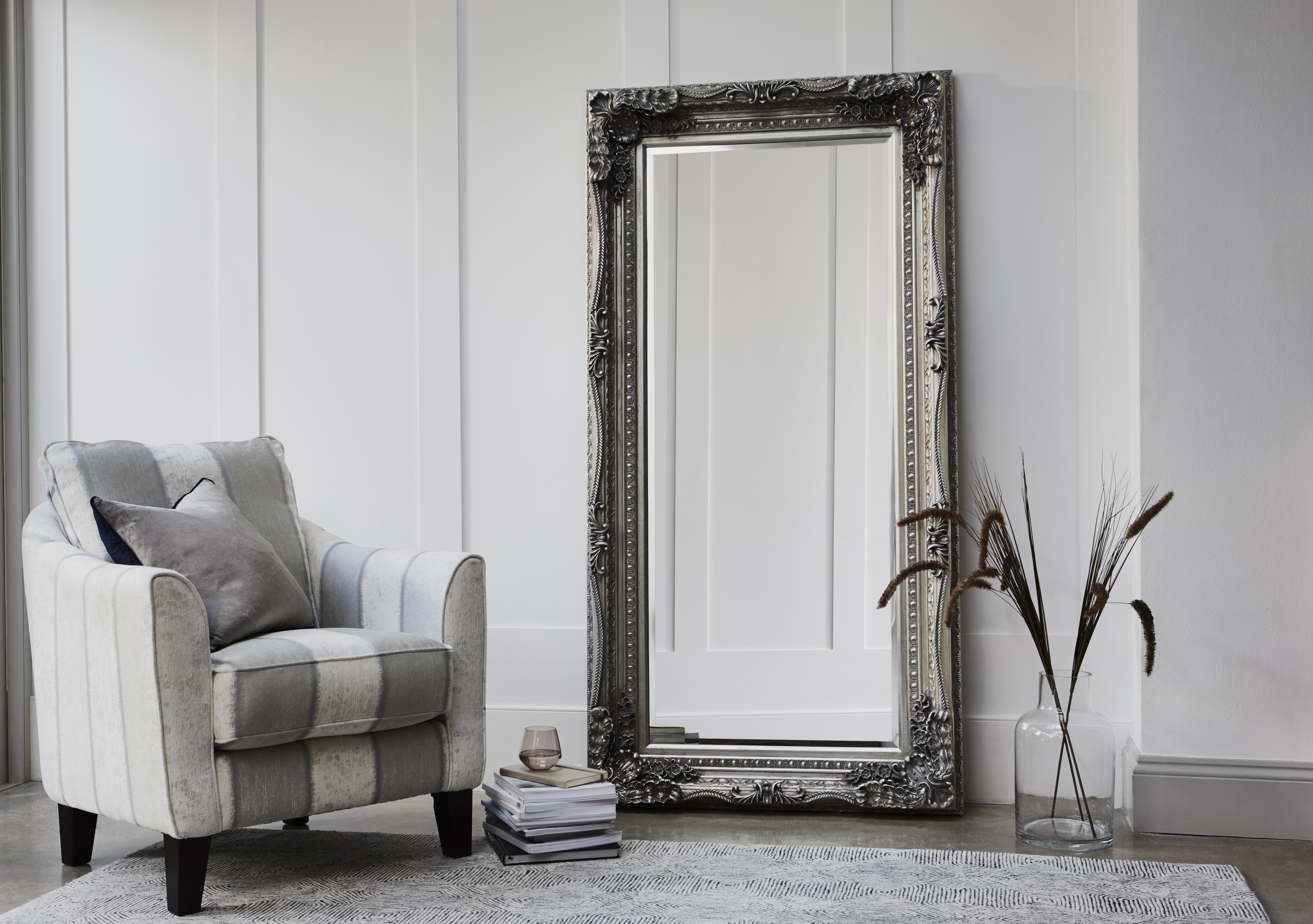 Carved Louis Leaner Silver Mirror in  on Furniture Village