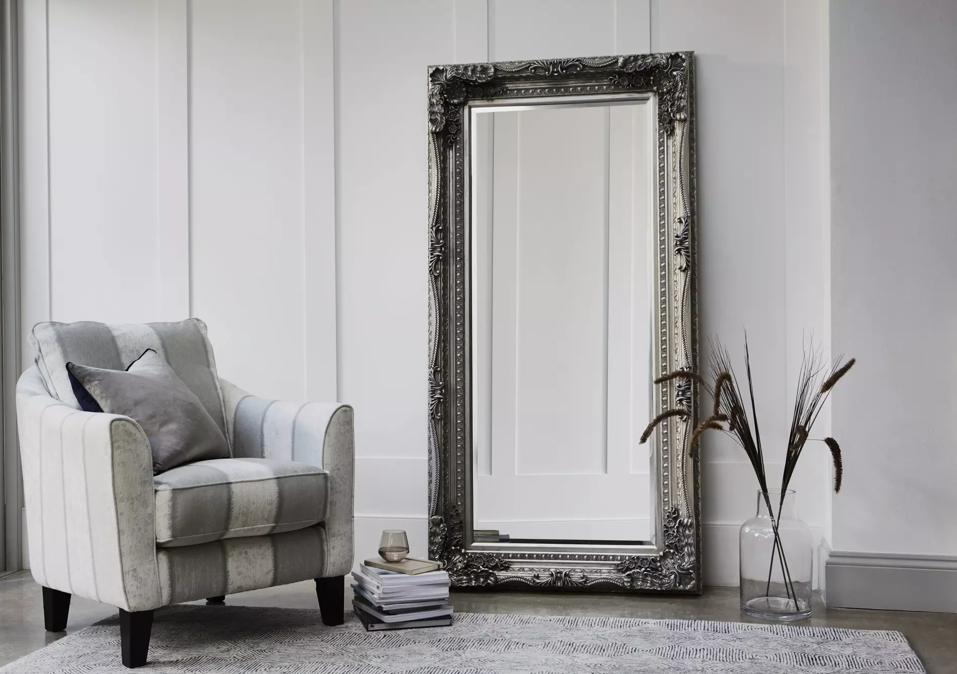 Carved Louis Leaner Silver Mirror