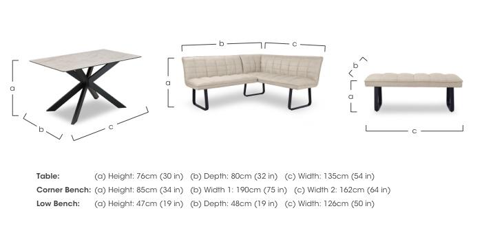 Luno Fixed Dining Table, Right Hand Facing Corner Dining Bench and Low Dining Bench in  on Furniture Village