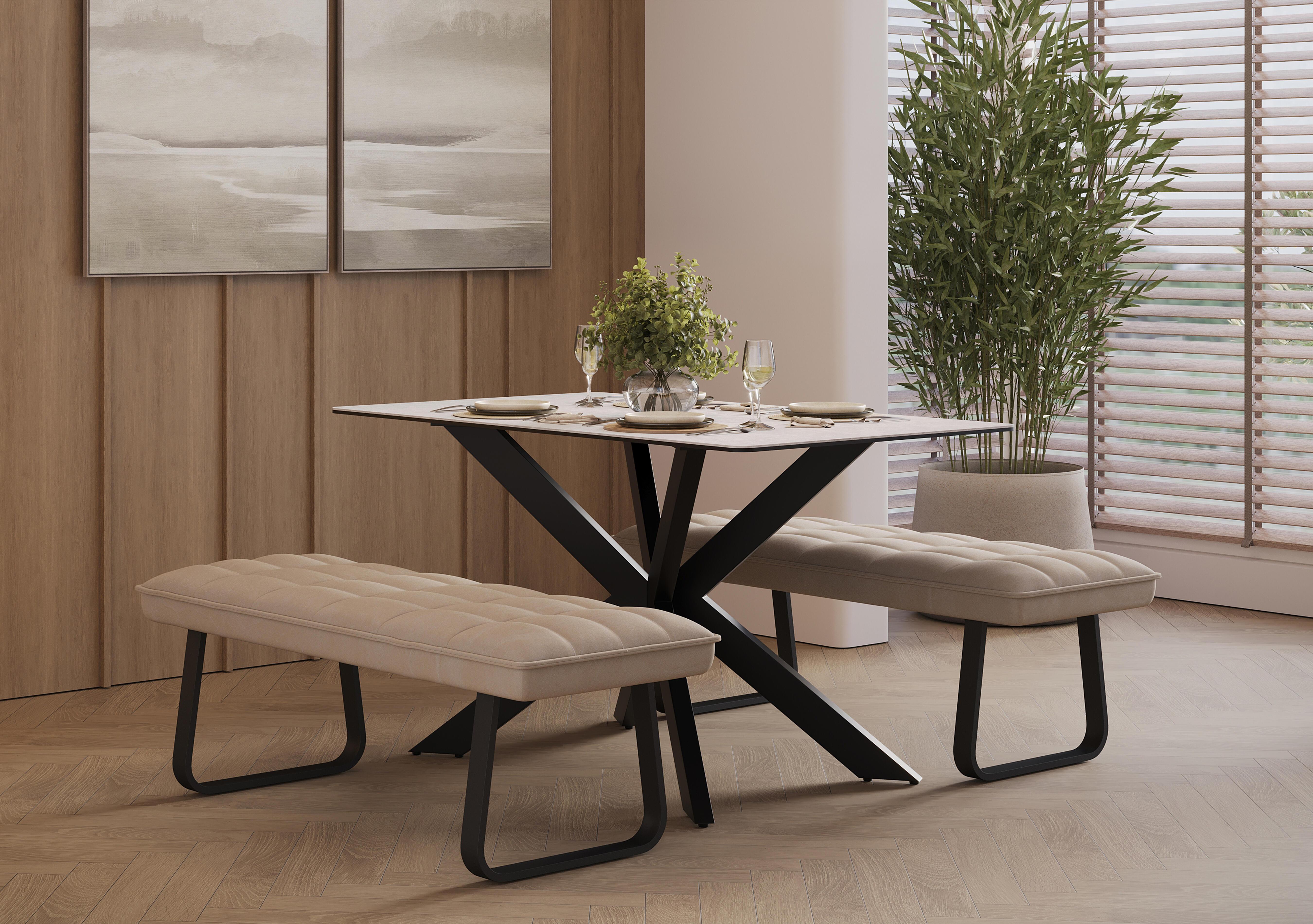 Luno Fixed Dining Table and 2 Low Dining Benches in  on Furniture Village