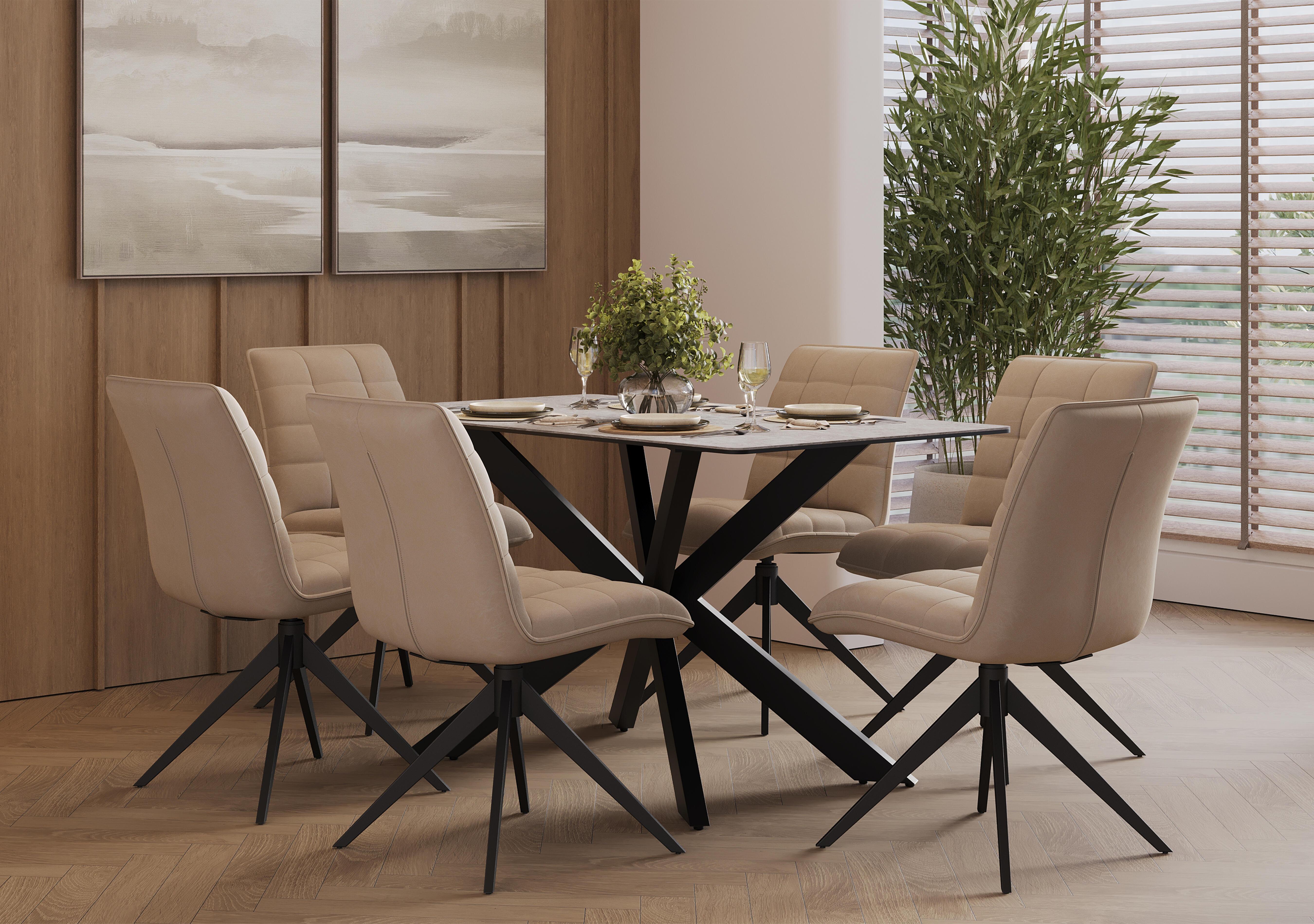 Luno Fixed Dining Table and 6 Swivel Dining Chairs in  on Furniture Village