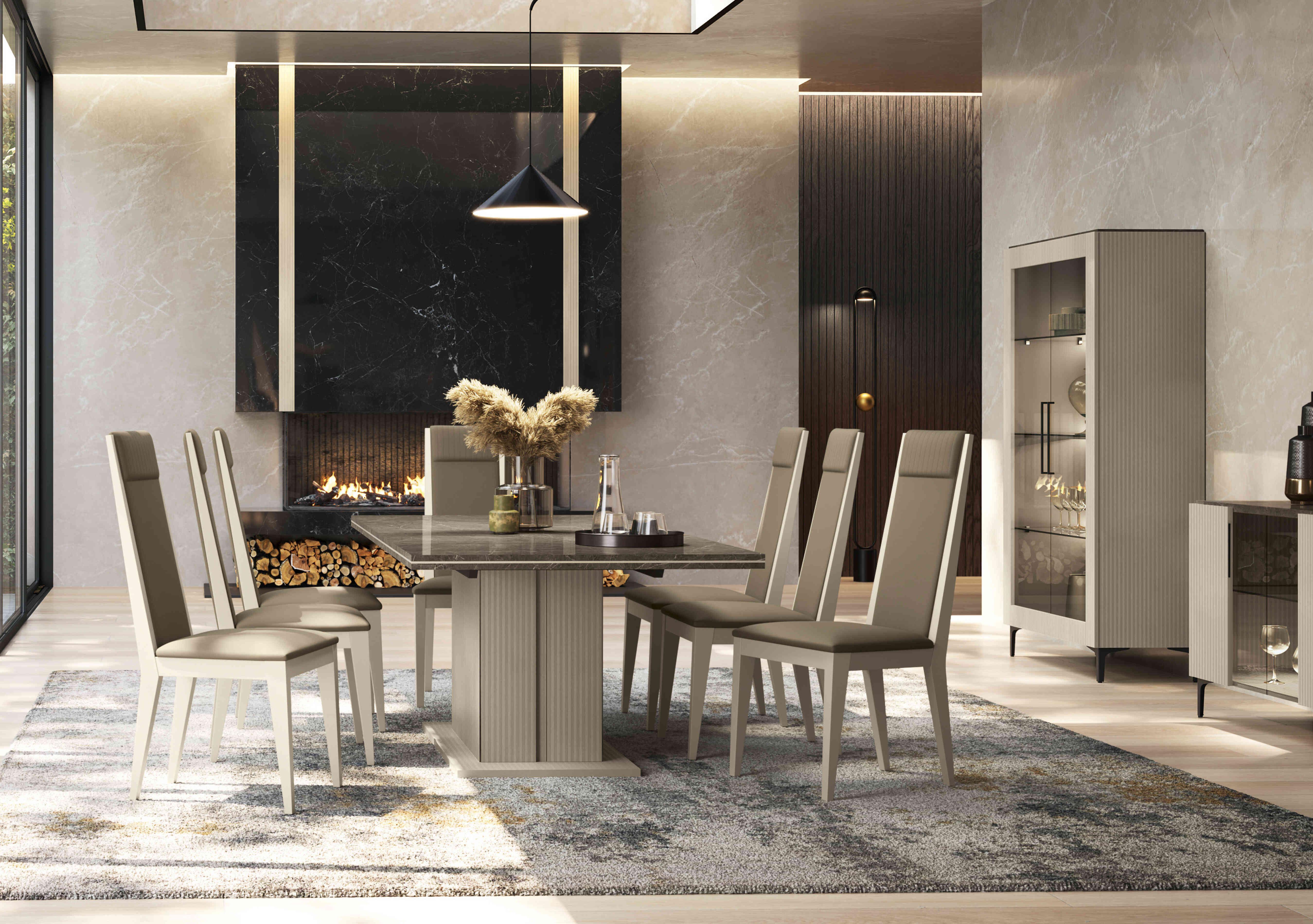 Lusso Large Extending Dining Table and 6 Panelled Faux Leather Dining Chairs in  on Furniture Village