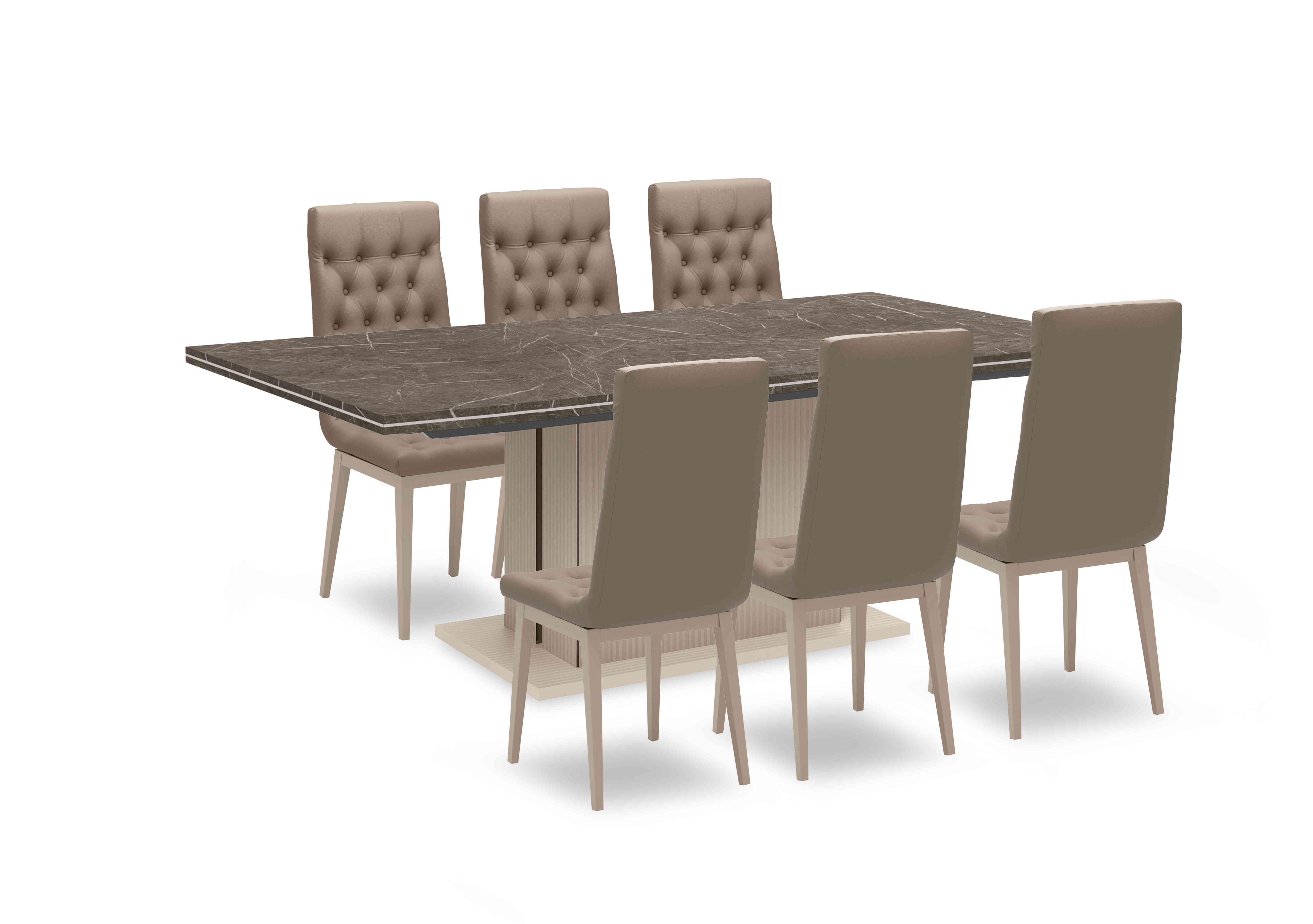 Lusso Large Extending Dining Table and 6 Buttoned Faux Leather Dining Chairs in  on Furniture Village