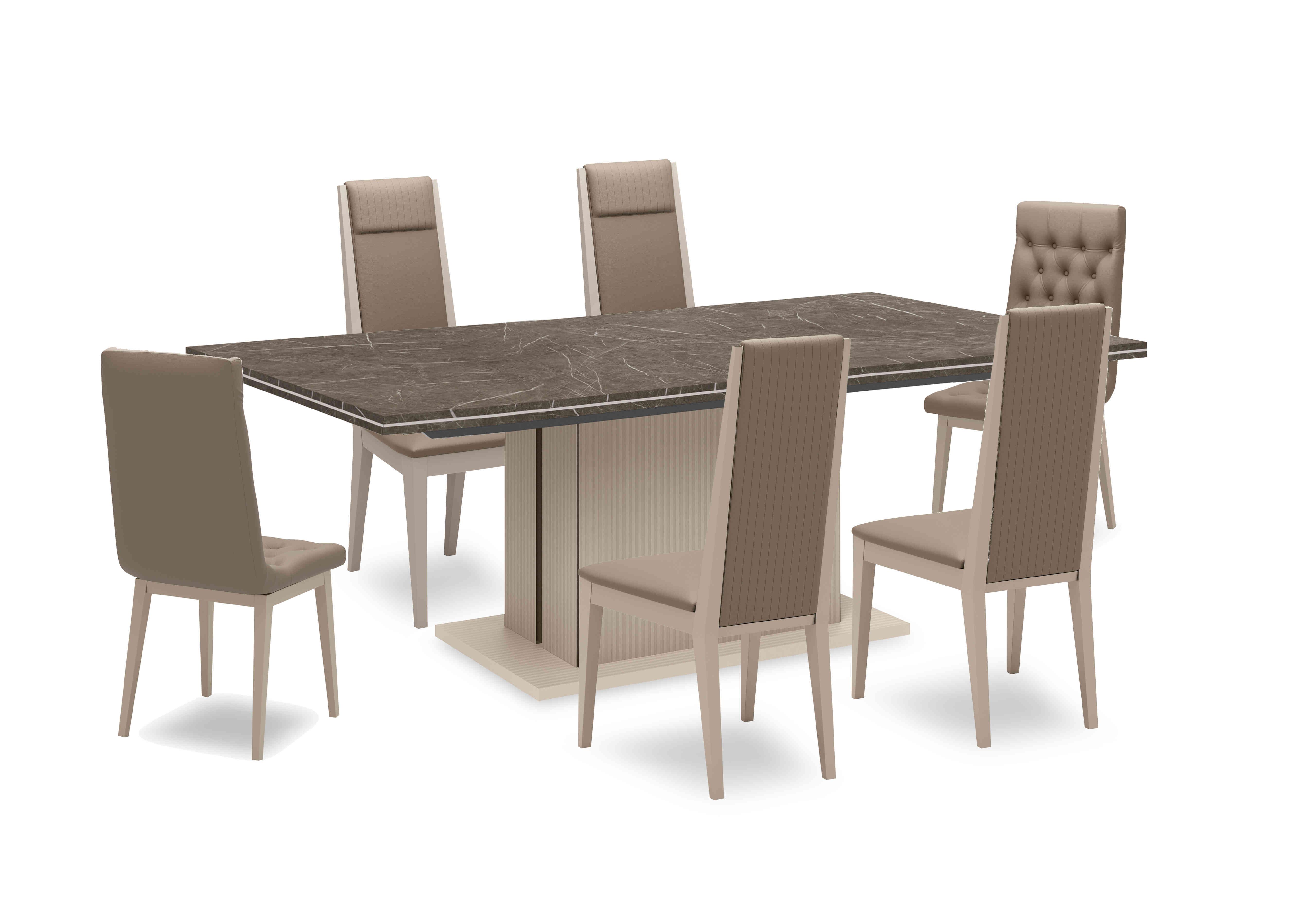 Lusso Large Extending Dining Table with 4 Faux Leather Panelled Dining Chairs and 2 Faux Leather Buttoned Dining Chairs in  on Furniture Village