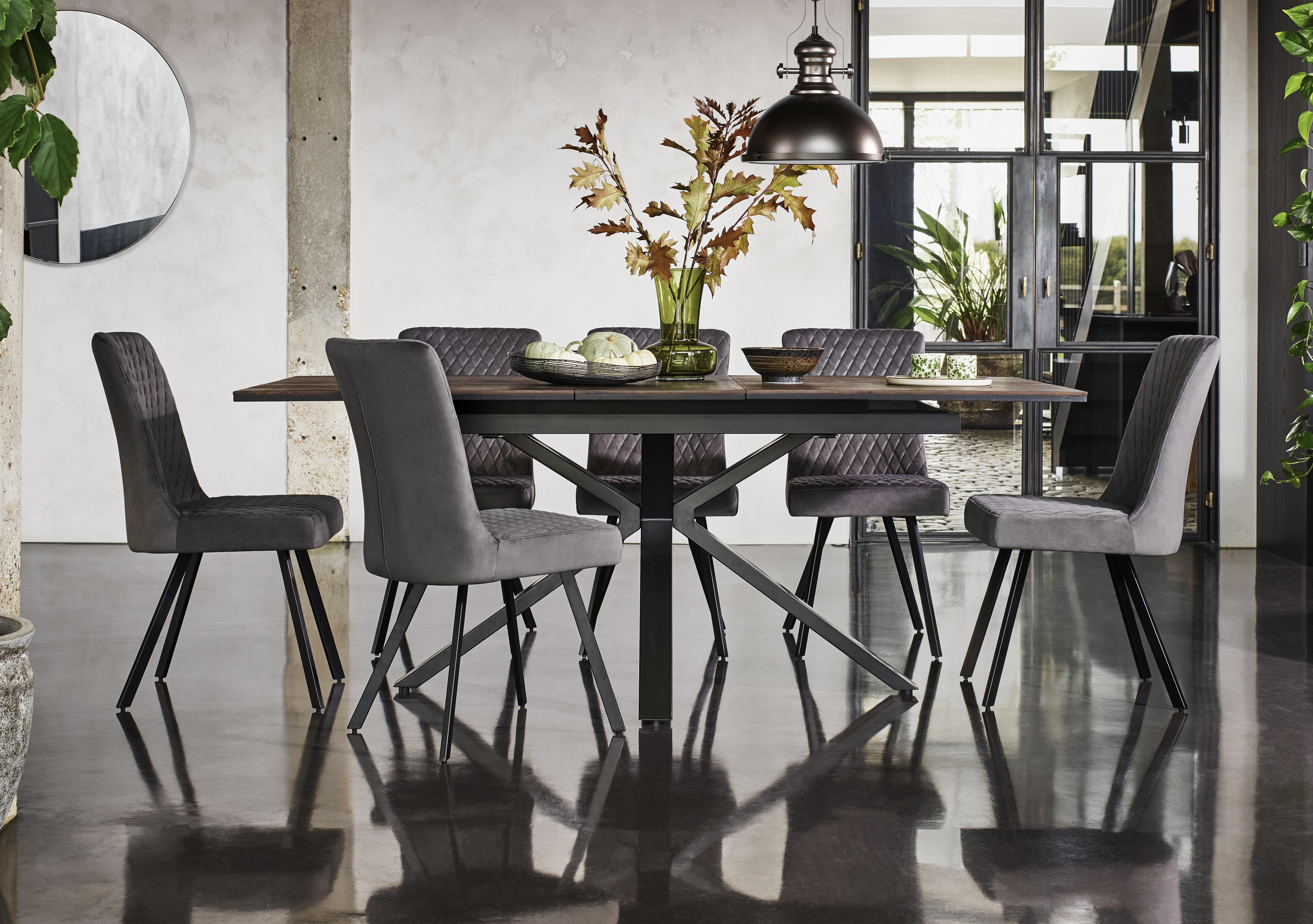 Mars Pop-Up Extending Dining Table and 6 Velvet Dining Chairs in  on Furniture Village