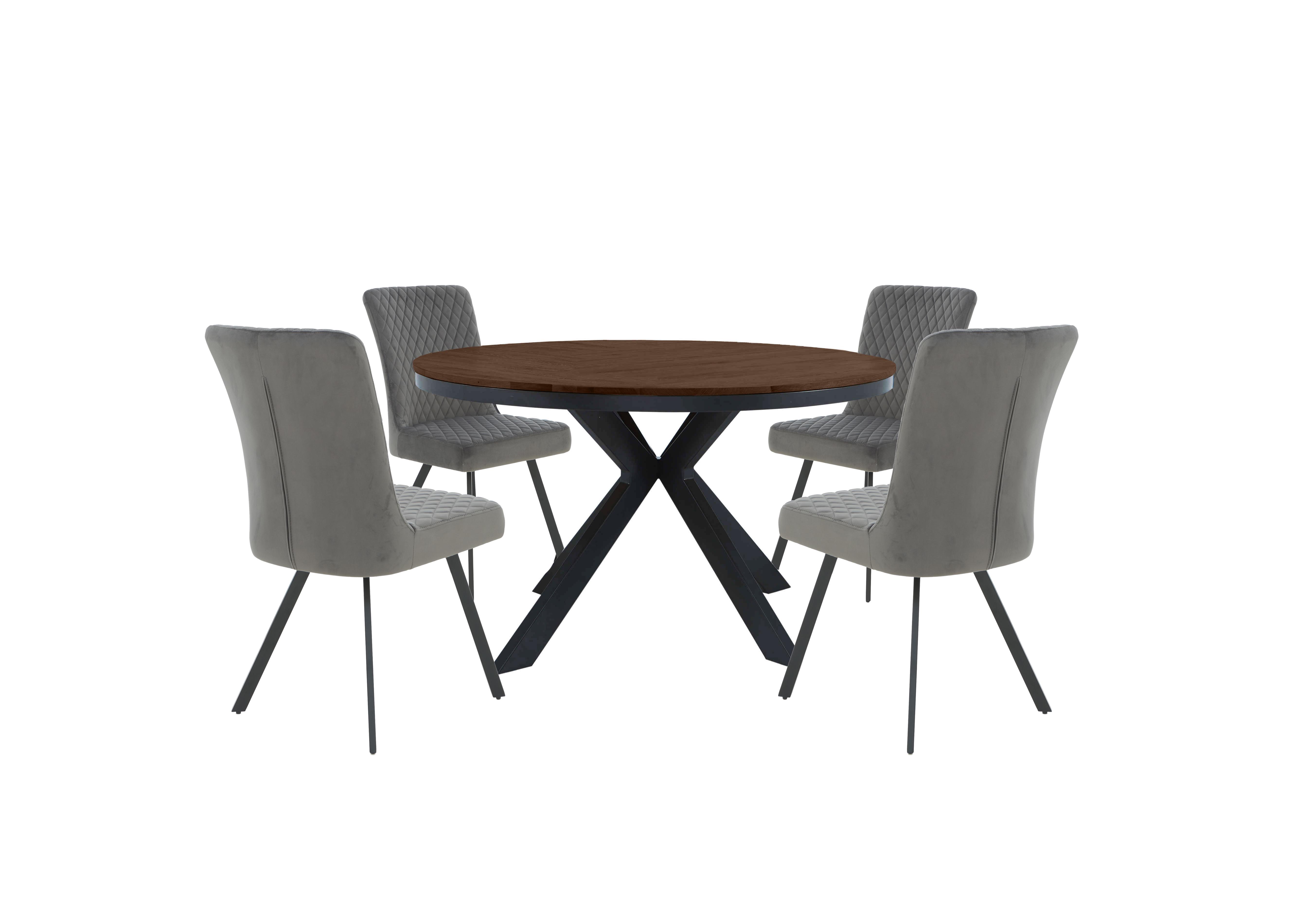 Mars Round Dining Table and 4 Velvet Dining Chairs in  on Furniture Village