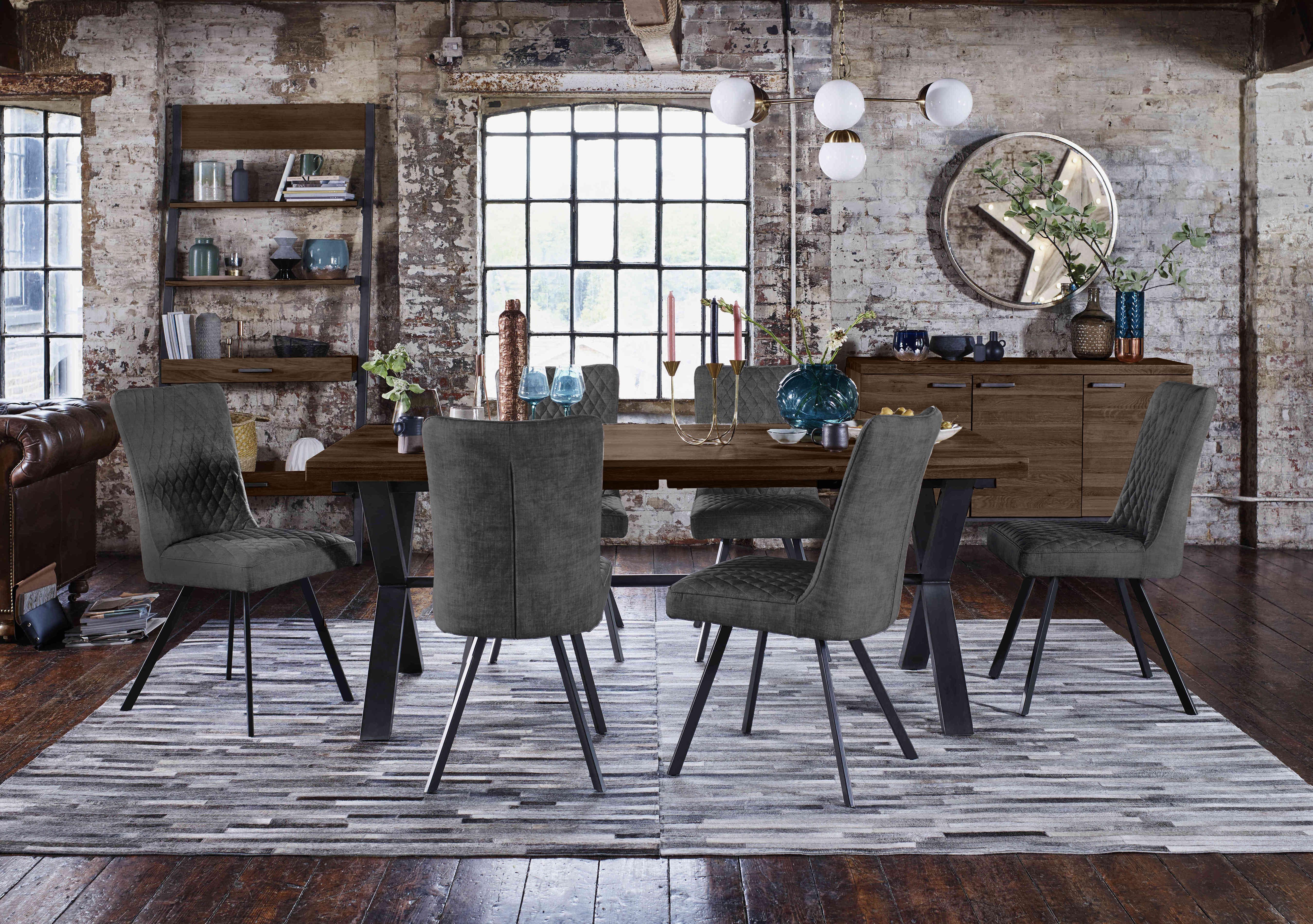 Mars Large Dining Table with 6 Velvet Chairs in  on Furniture Village