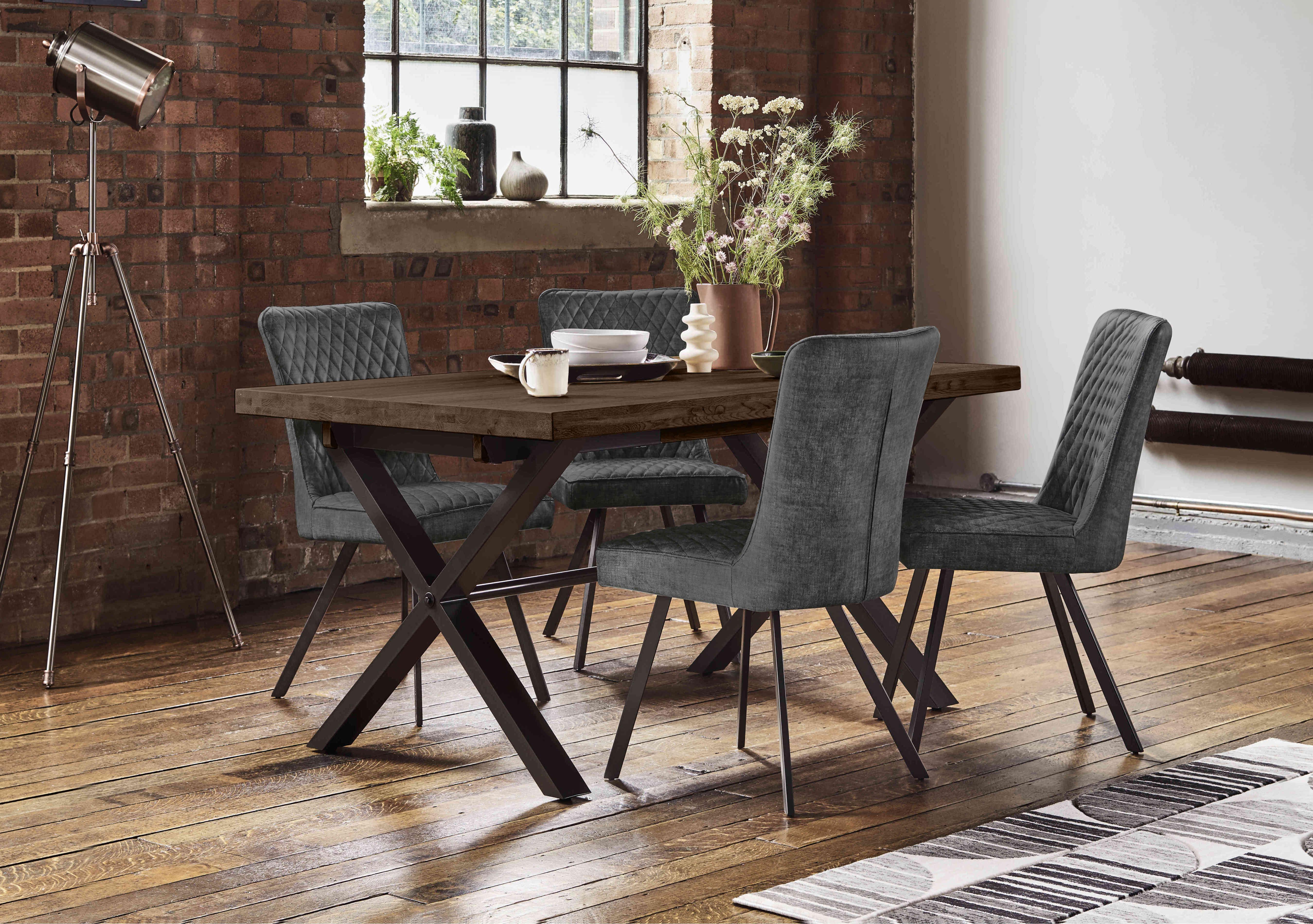 Mars Small Dining Table with 4 Velvet Chairs in  on Furniture Village
