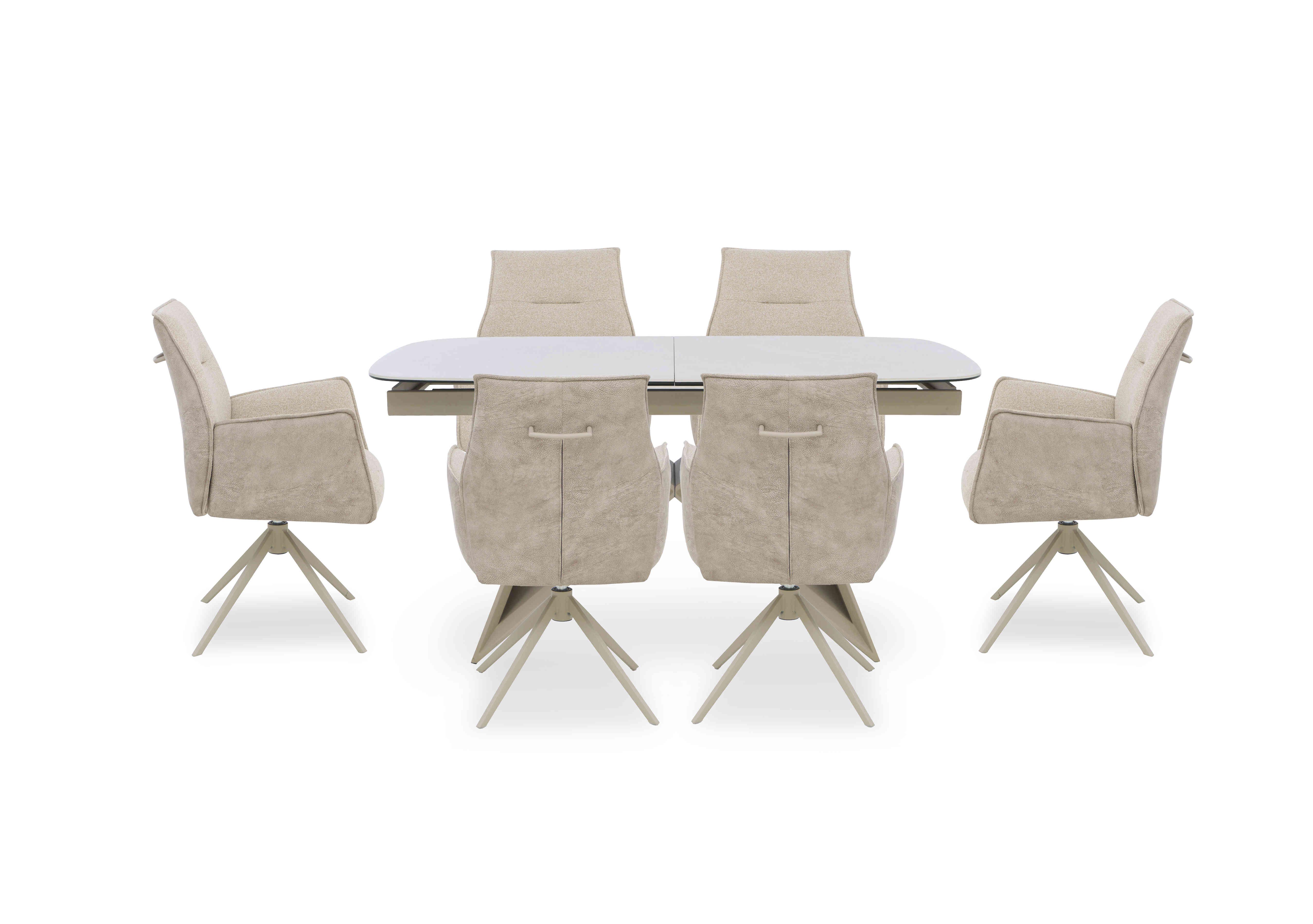 Mirage Small Extending Dining Table and 6 Swivel Dining Arm Chairs in  on Furniture Village