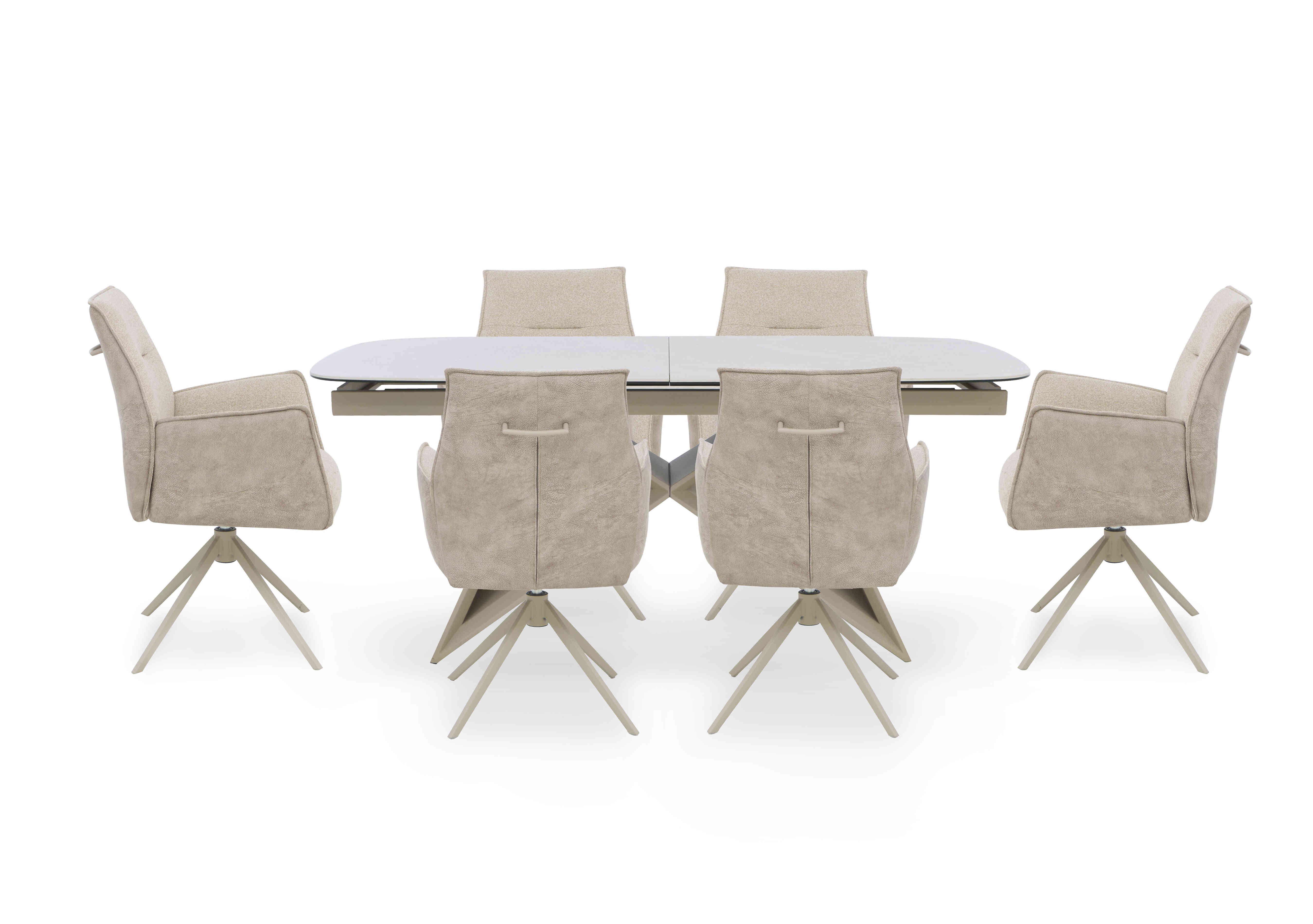 Mirage Large Extending Dining Table and 6 Swivel Dining Arm Chairs in  on Furniture Village