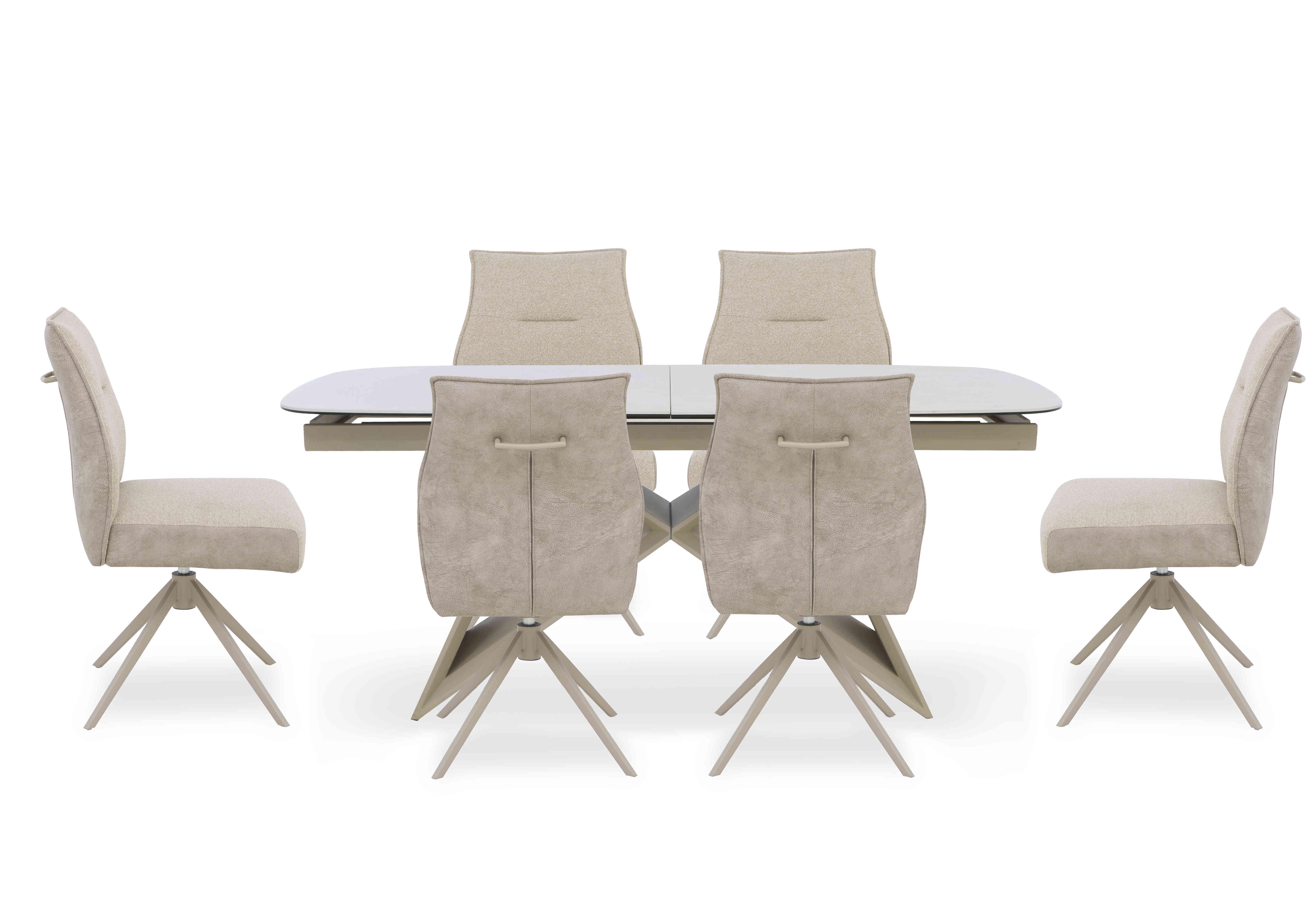 Mirage Large Extending Dining Table and 6 Swivel Dining Chairs in  on Furniture Village