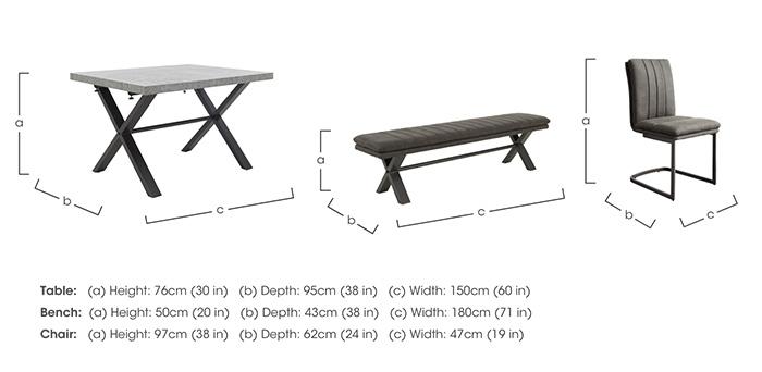 Moon Small Dining Table with X Shaped Legs, Fabric Dining Bench and 2 Fabric Cantilever Dining Chairs in  on Furniture Village