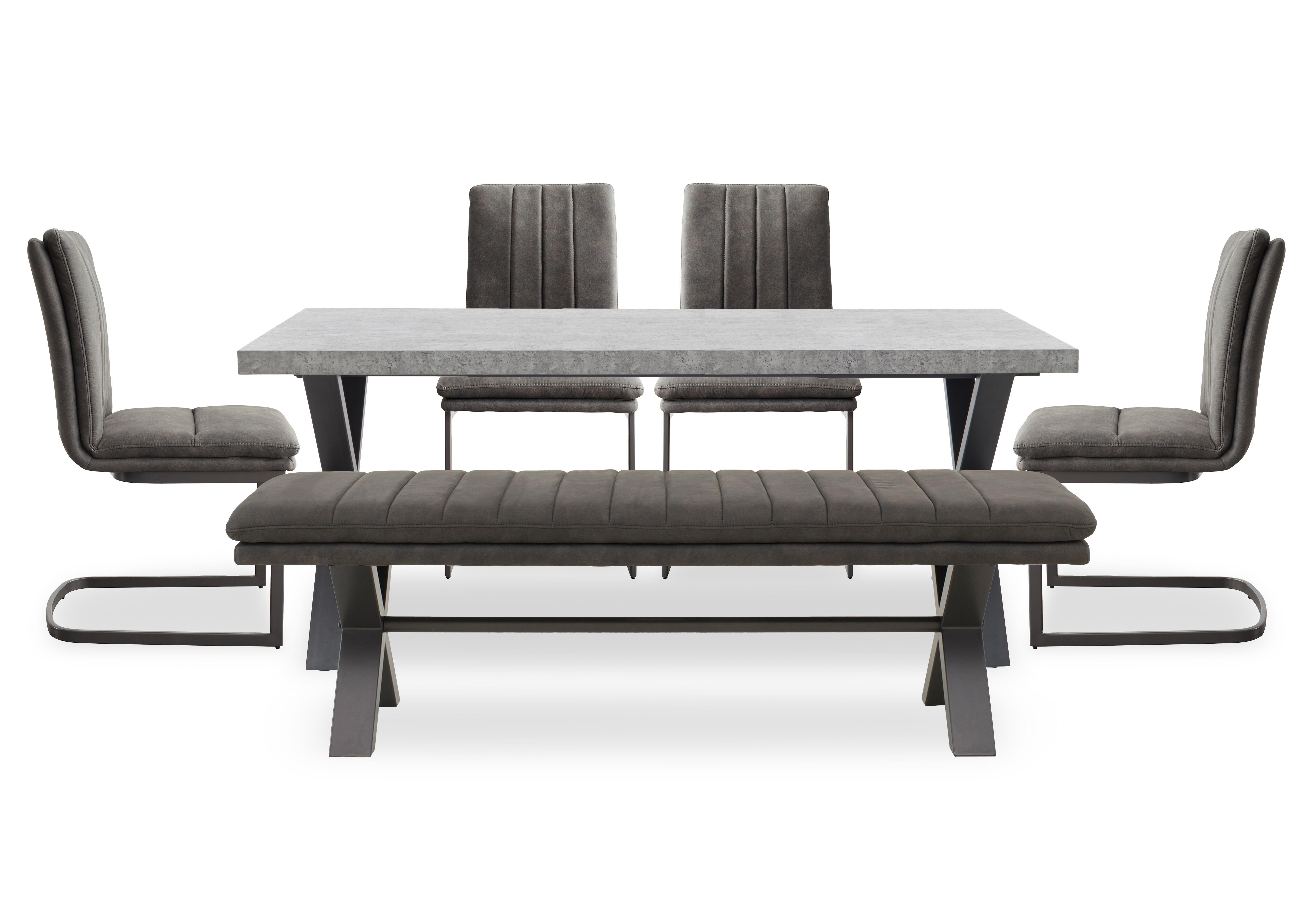 Moon Large Dining Table with X Shaped Legs, Fabric Dining Bench and 4 Fabric Cantilever Dining Chairs in  on Furniture Village