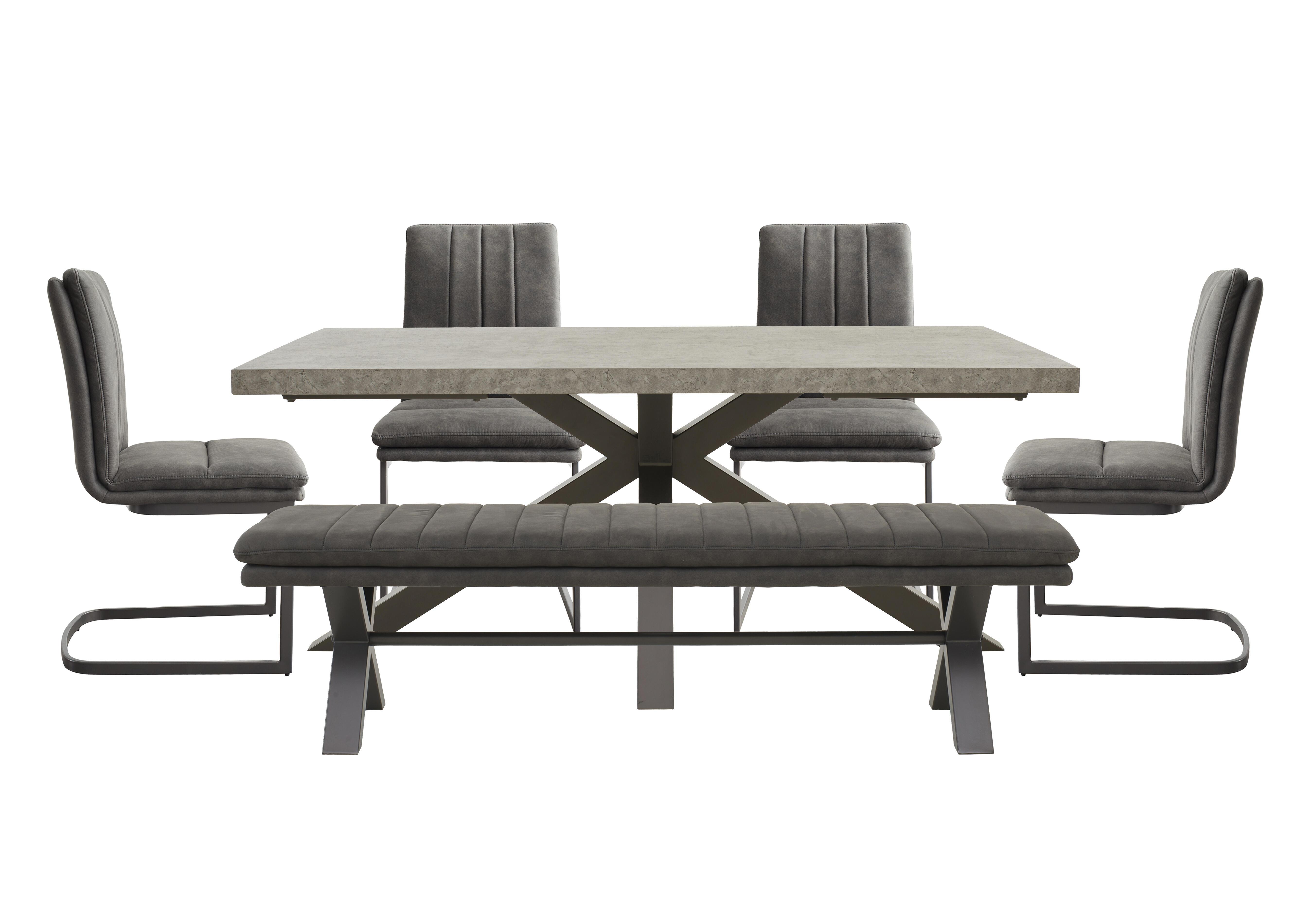 Moon Star Base Dining Table, Fabric Dining Bench and 4 Fabric Cantilever Dining Chairs in  on Furniture Village