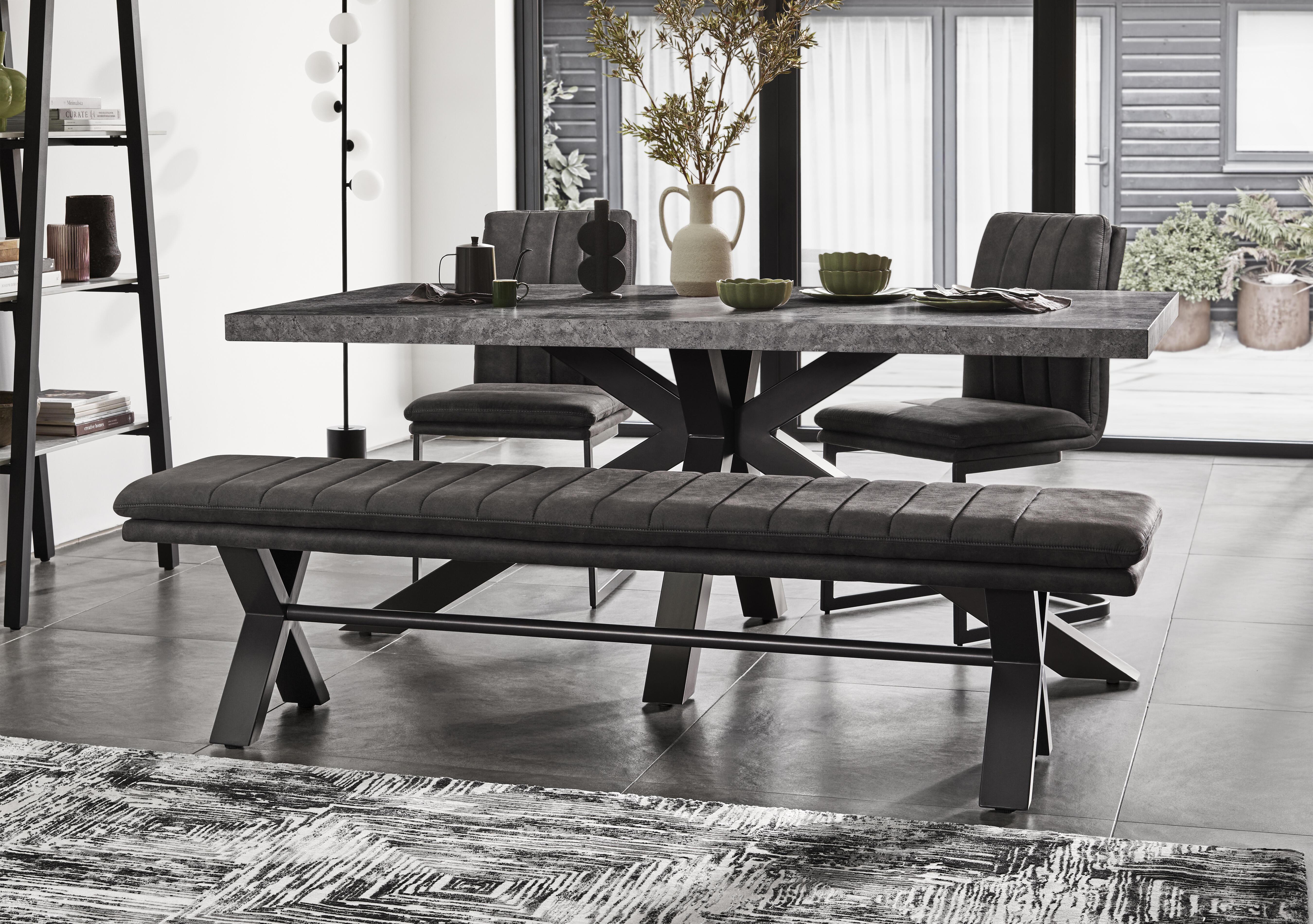 Moon Star Base Dining Table, Fabric Dining Bench and 2 Fabric Cantilever Dining Chairs in  on Furniture Village