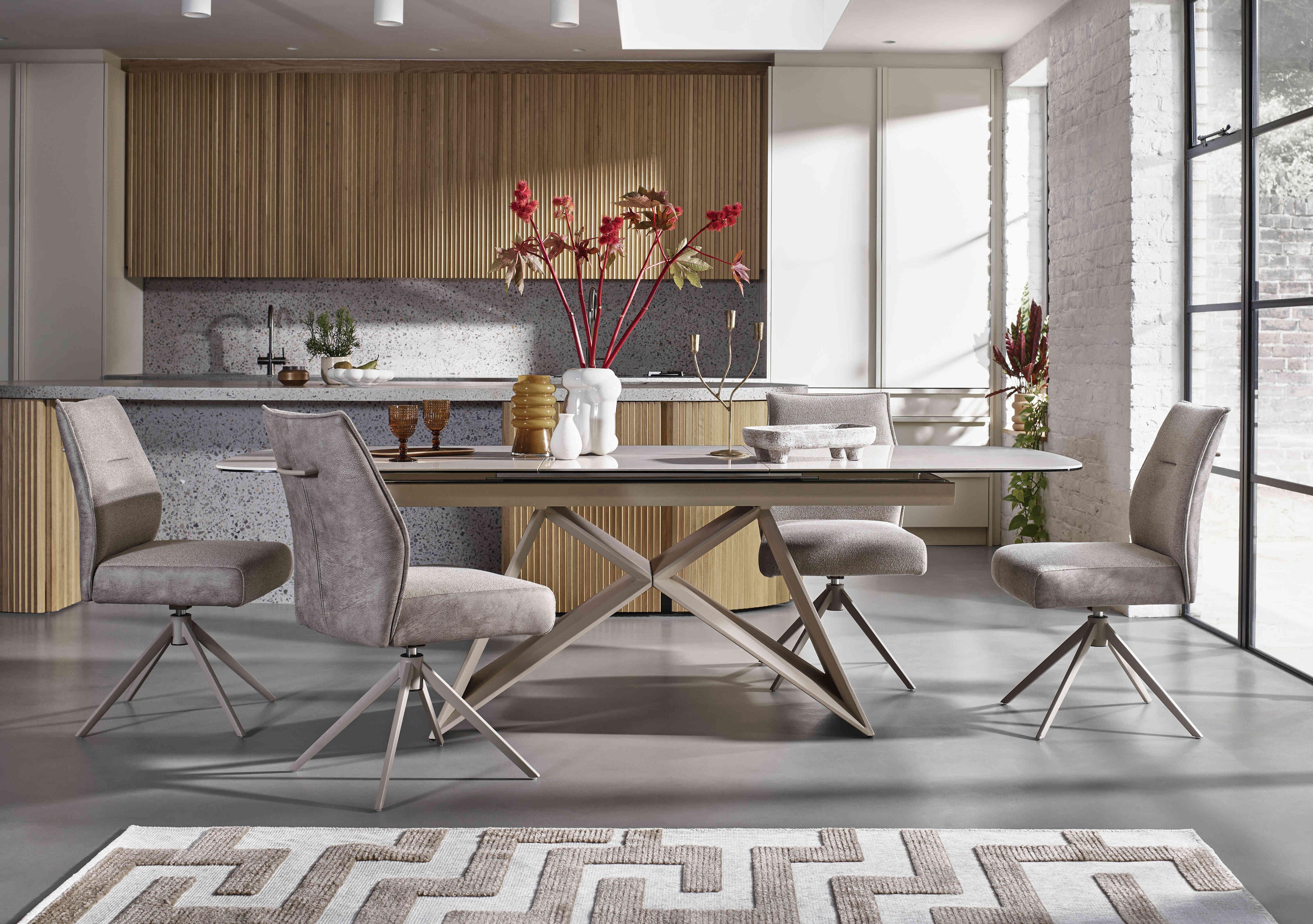 Mirage Large Extending Dining Table and 4 Swivel Dining Chairs in  on Furniture Village