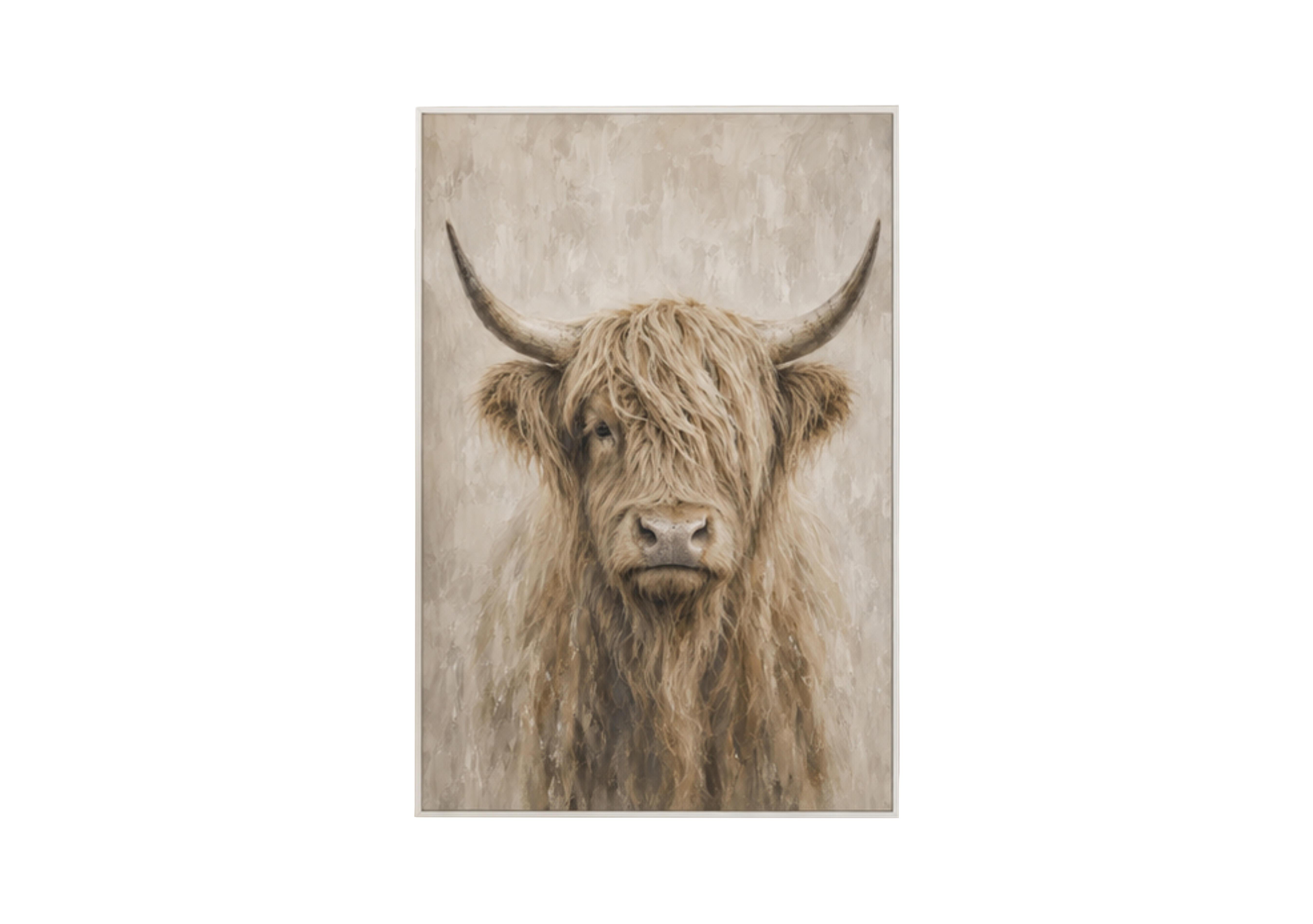 Neutral Highland Cow Framed Velvet Canvas in  on Furniture Village