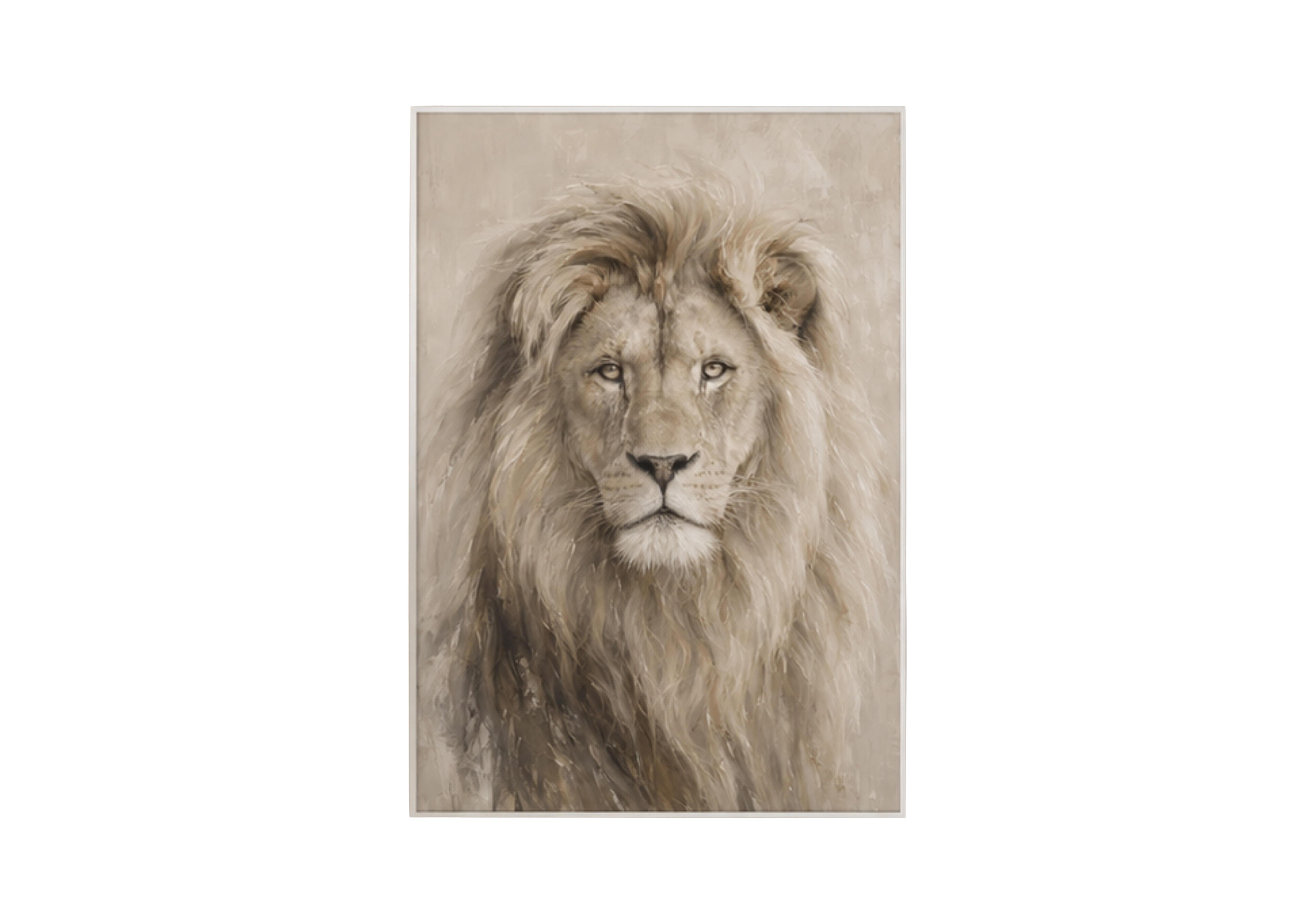Neutral Lion Framed Velvet Canvas in  on Furniture Village