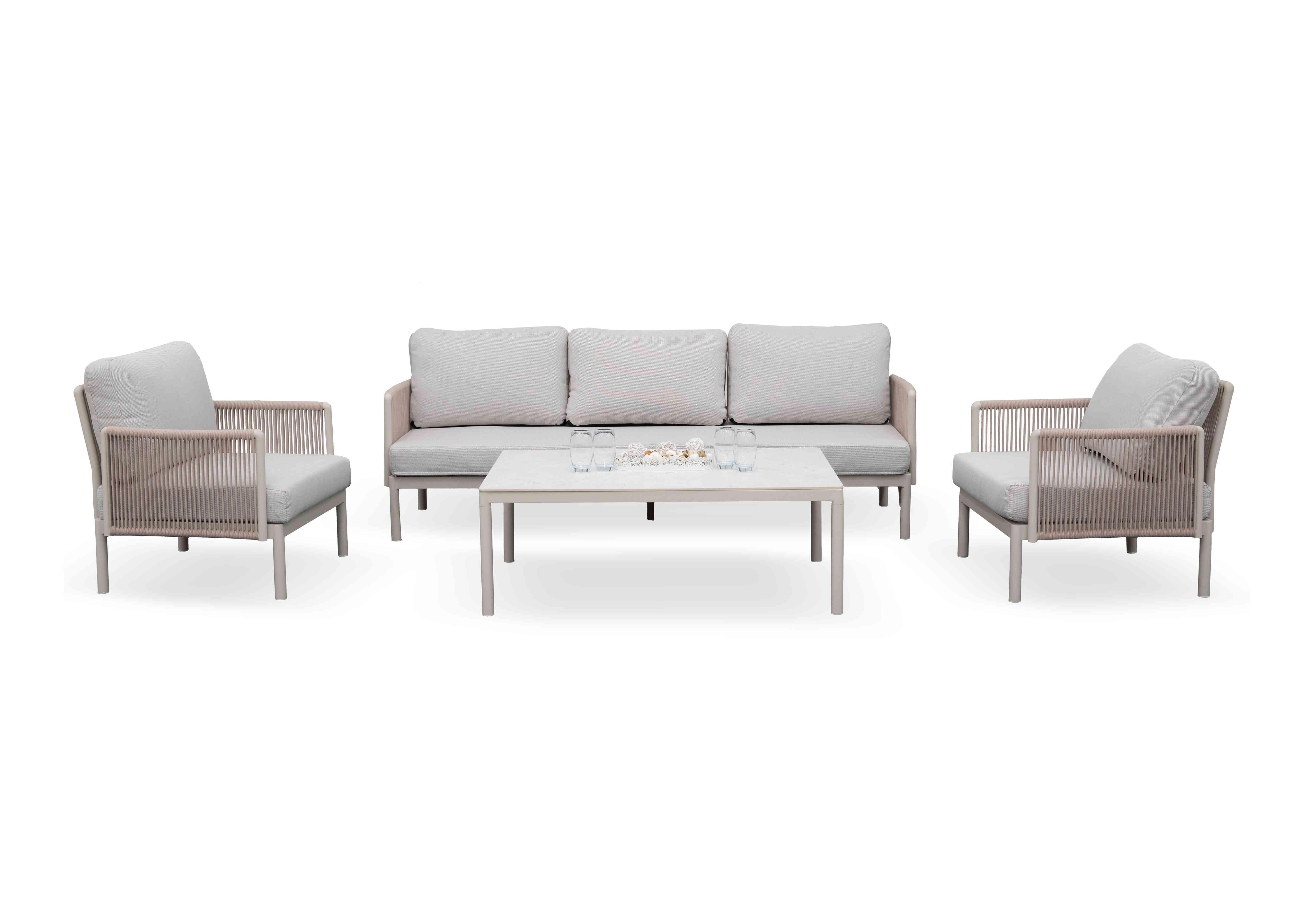 Paso 3 Seater Garden Sofa with 2 Armchairs and Rectangular Coffee Table in  on Furniture Village