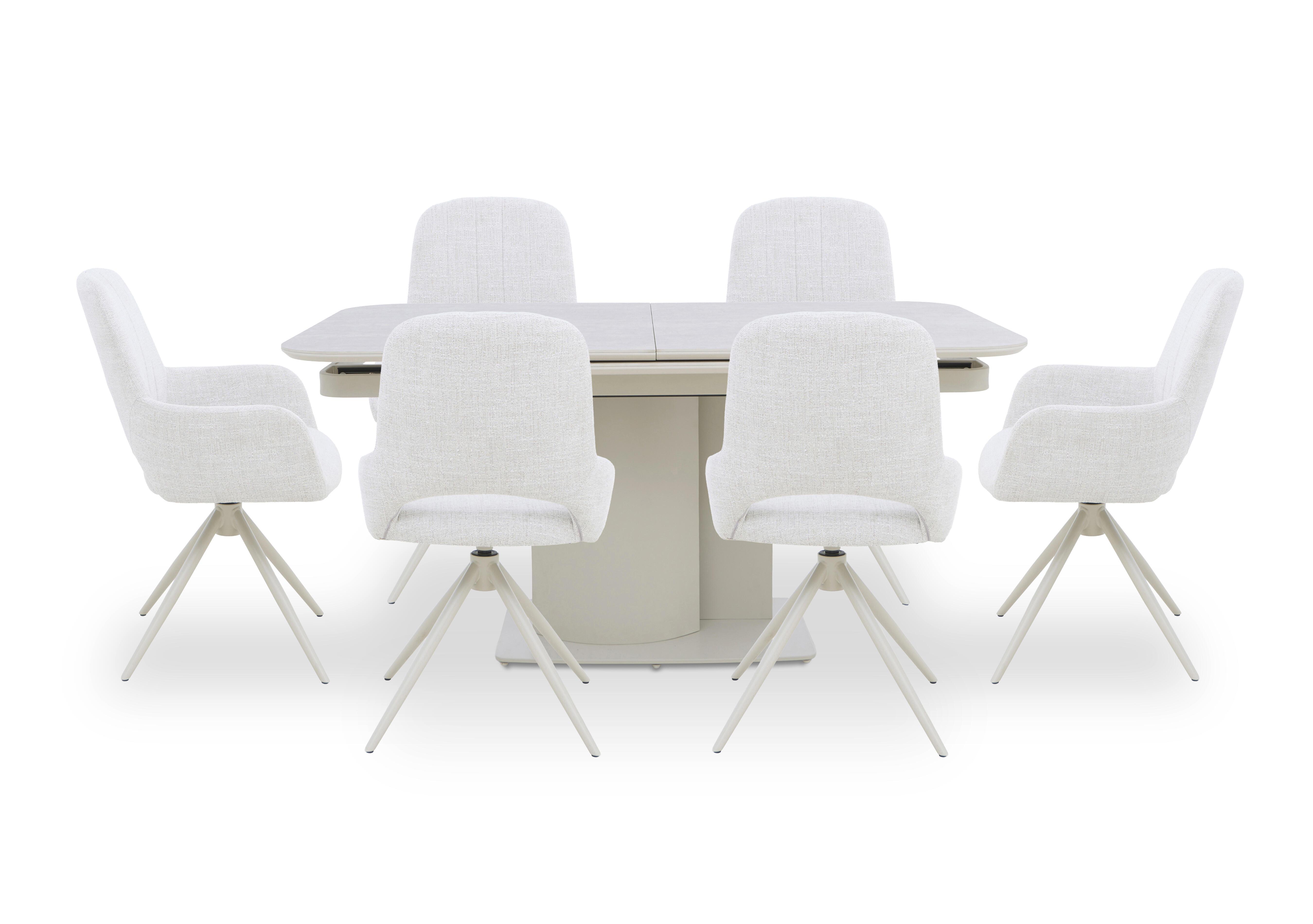 Pebble Large Pop Up Extending Dining Table with 4 Swivel Dining Chairs and 2 Swivel Dining Arm Chairs in  on Furniture Village