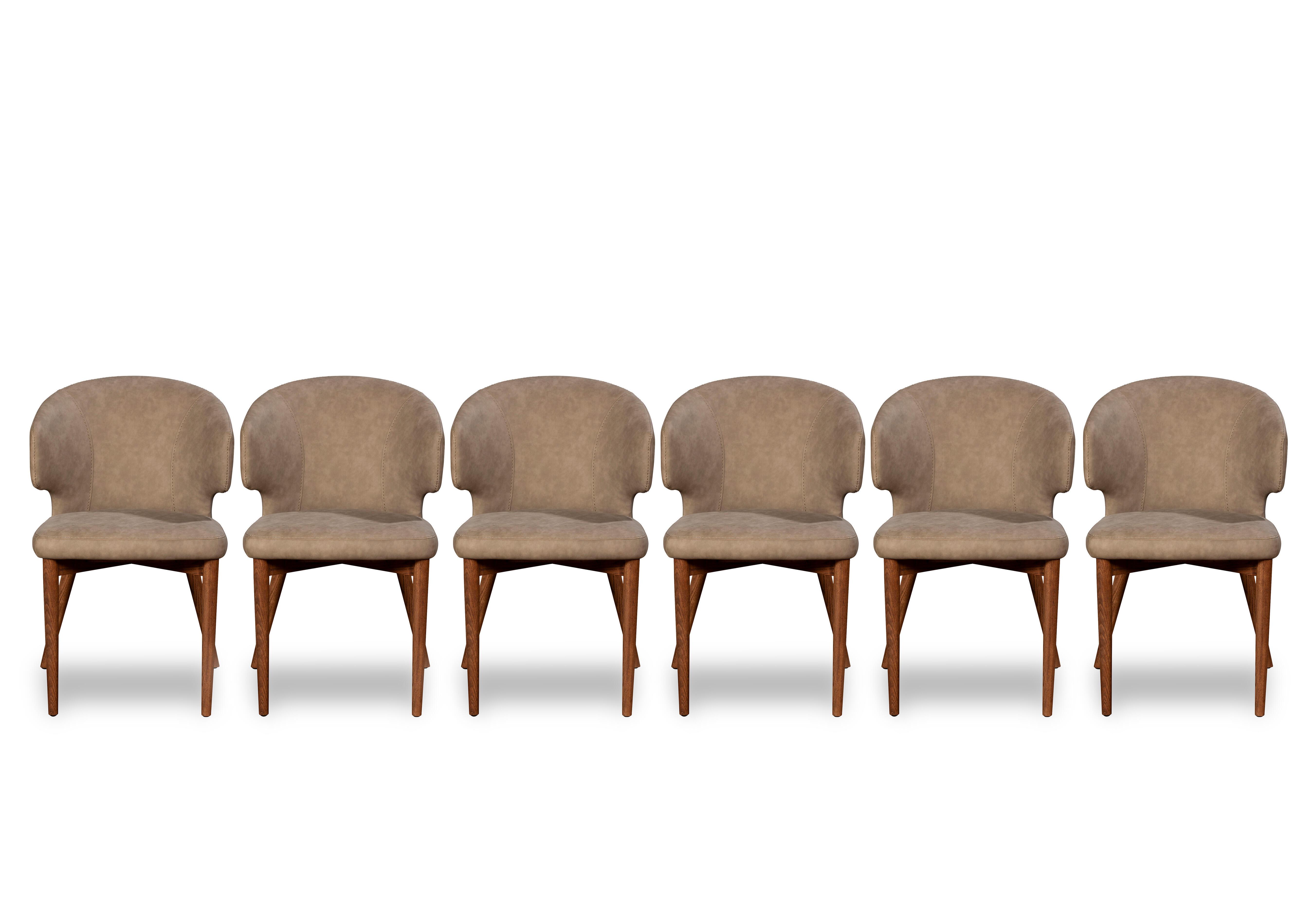 Pien Set of 6 Faux Leather Dining Chairs with Wooden Legs in  on Furniture Village