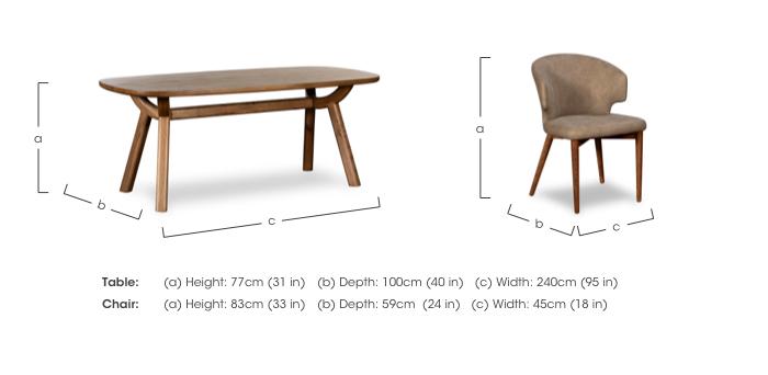 Pien Large Boat Shaped Oak Fixed Dining Table and 4 Faux Leather Dining Chairs with Wooden Legs in  on Furniture Village