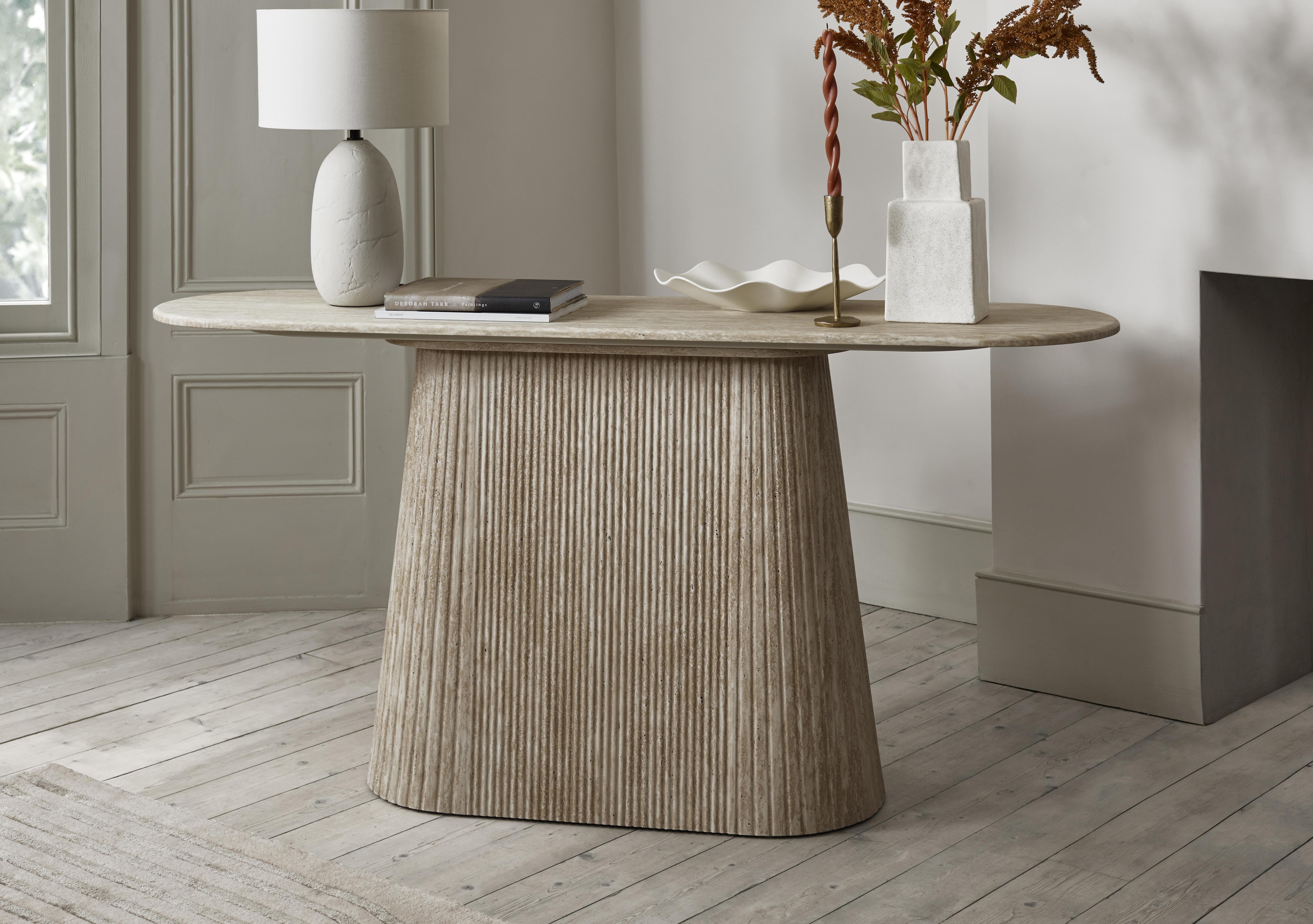 Romeo Rectangular Console Table with Pedestal Base in  on Furniture Village