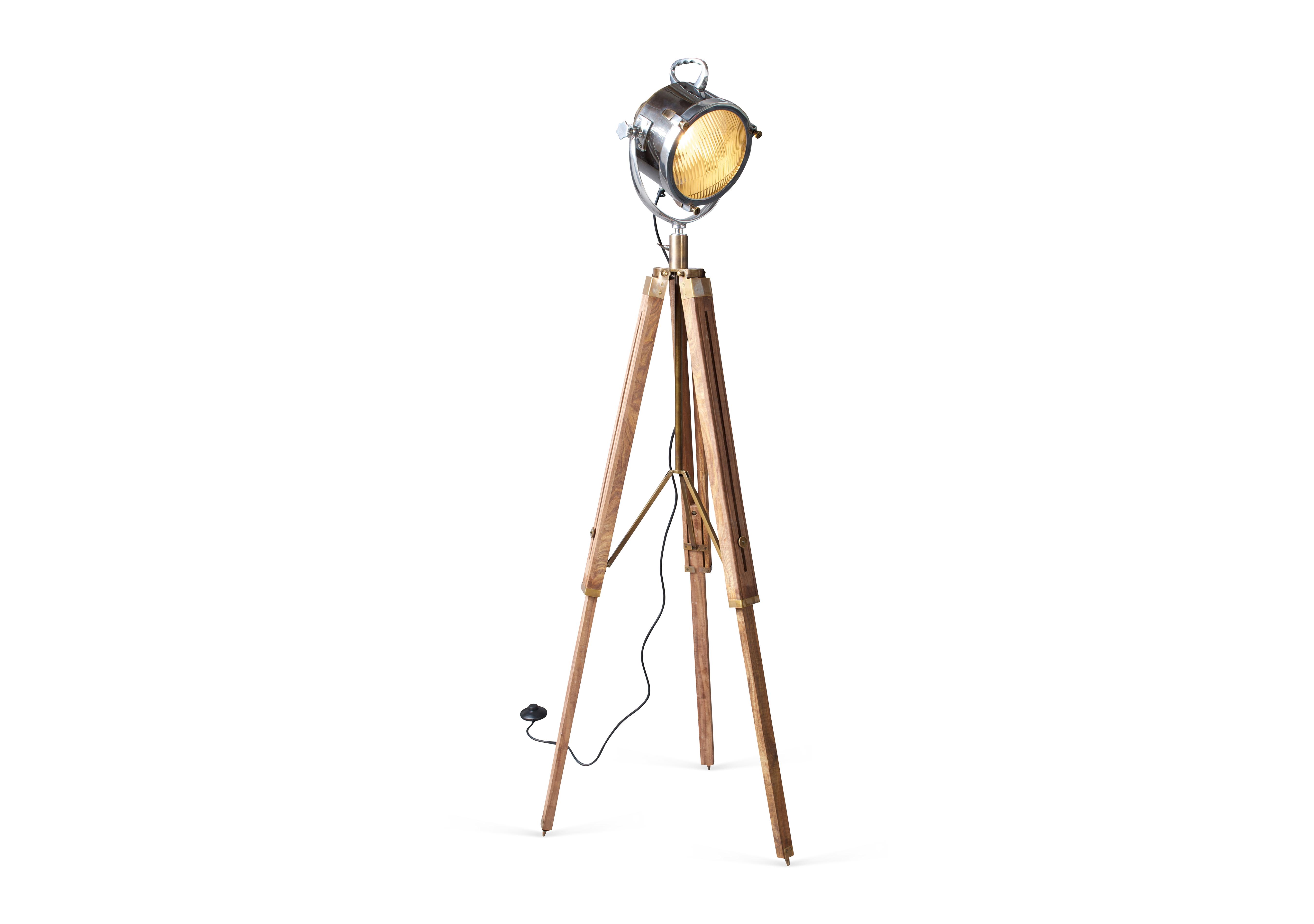 Spotlight Floor Lamp with Two Tone Natural Wood Tripod in  on Furniture Village