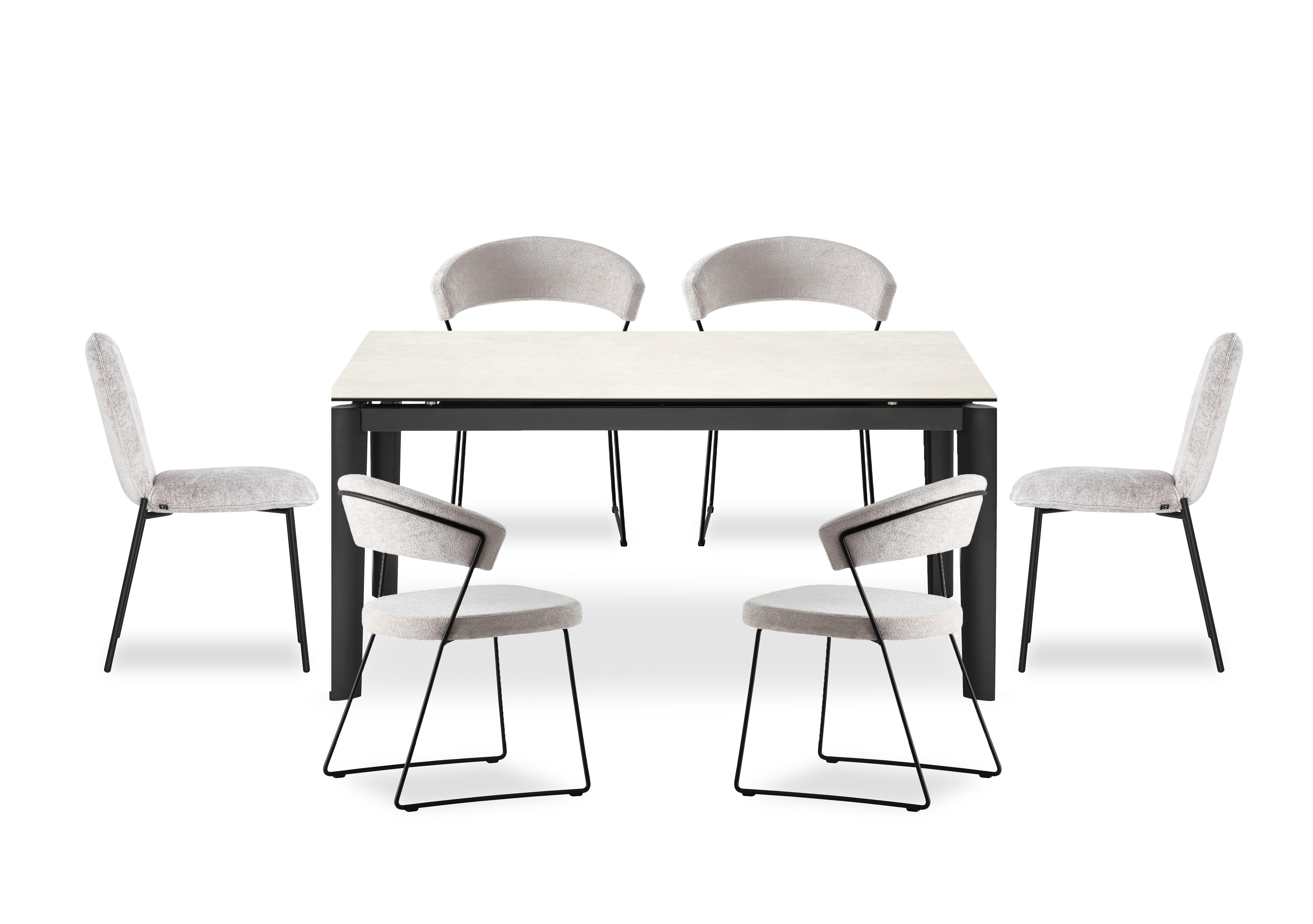 Rosa 160cm Medium Extending Dining Table with Salt White Ceramic Top and Black Metal Legs and 4 New York Dining Chairs and 2 Riley Dining Chairs in  on Furniture Village