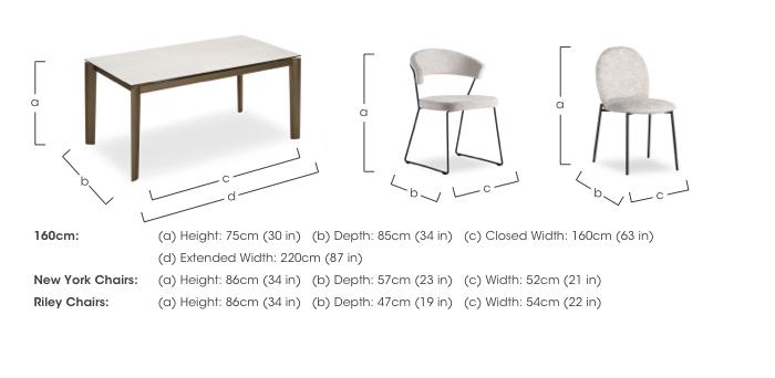 Rosa 160cm Medium Extending Dining Table with Salt White Ceramic Top and Black Metal Legs and 4 New York Dining Chairs and 2 Riley Dining Chairs in  on Furniture Village