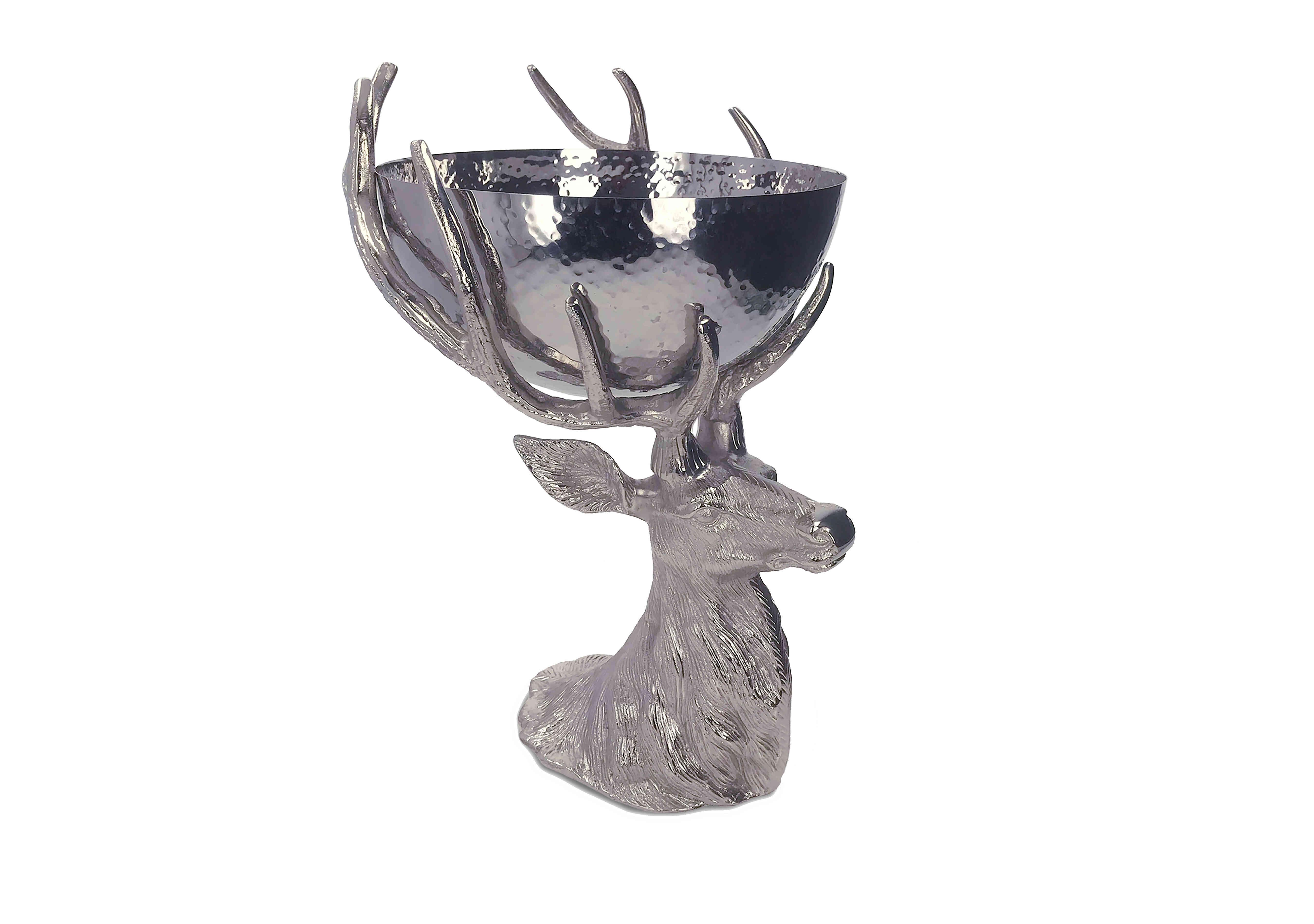 Stag Head in Silver Finish with Hammered Bowl in  on Furniture Village