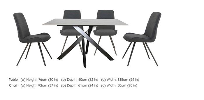 Samurai Compact Dining Table with White Ceramic Top and 4 Dark Grey Faux Leather Dining Chairs in  on Furniture Village
