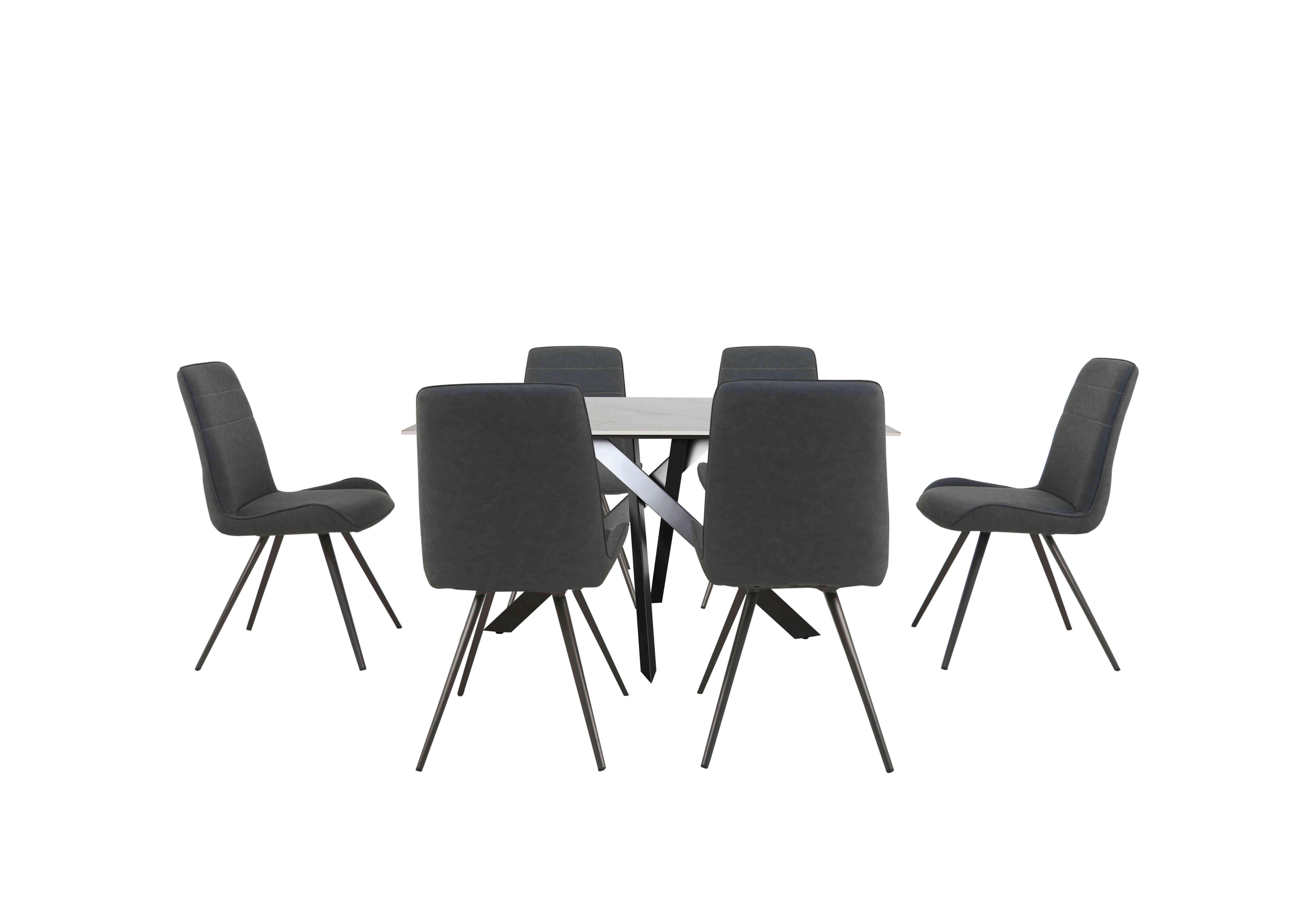 Samurai Compact Dining Table with White Ceramic Top and 6 Dark Grey Faux Leather Dining Chairs in  on Furniture Village