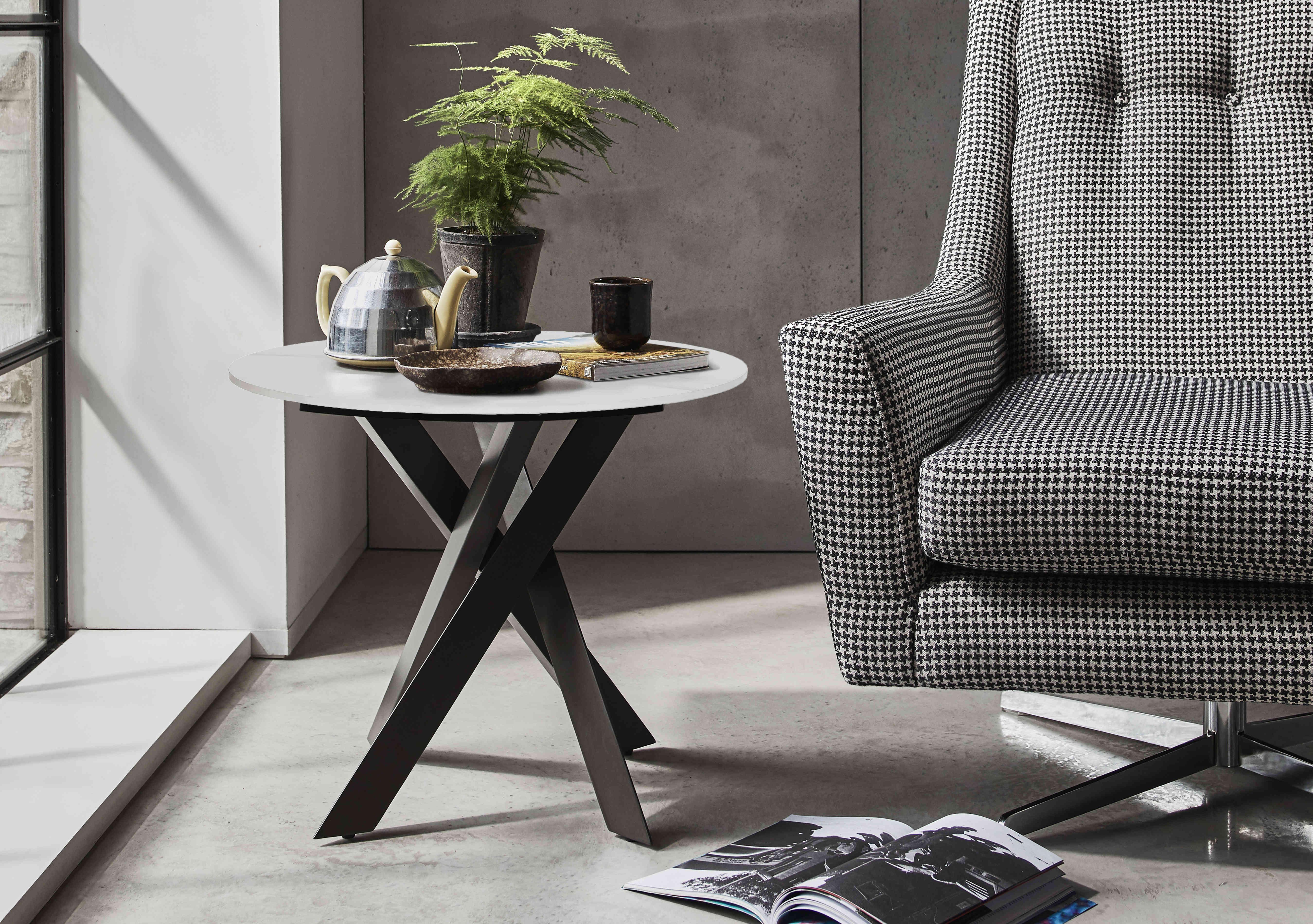 Samurai Round Lamp Table with White Ceramic Top in  on Furniture Village