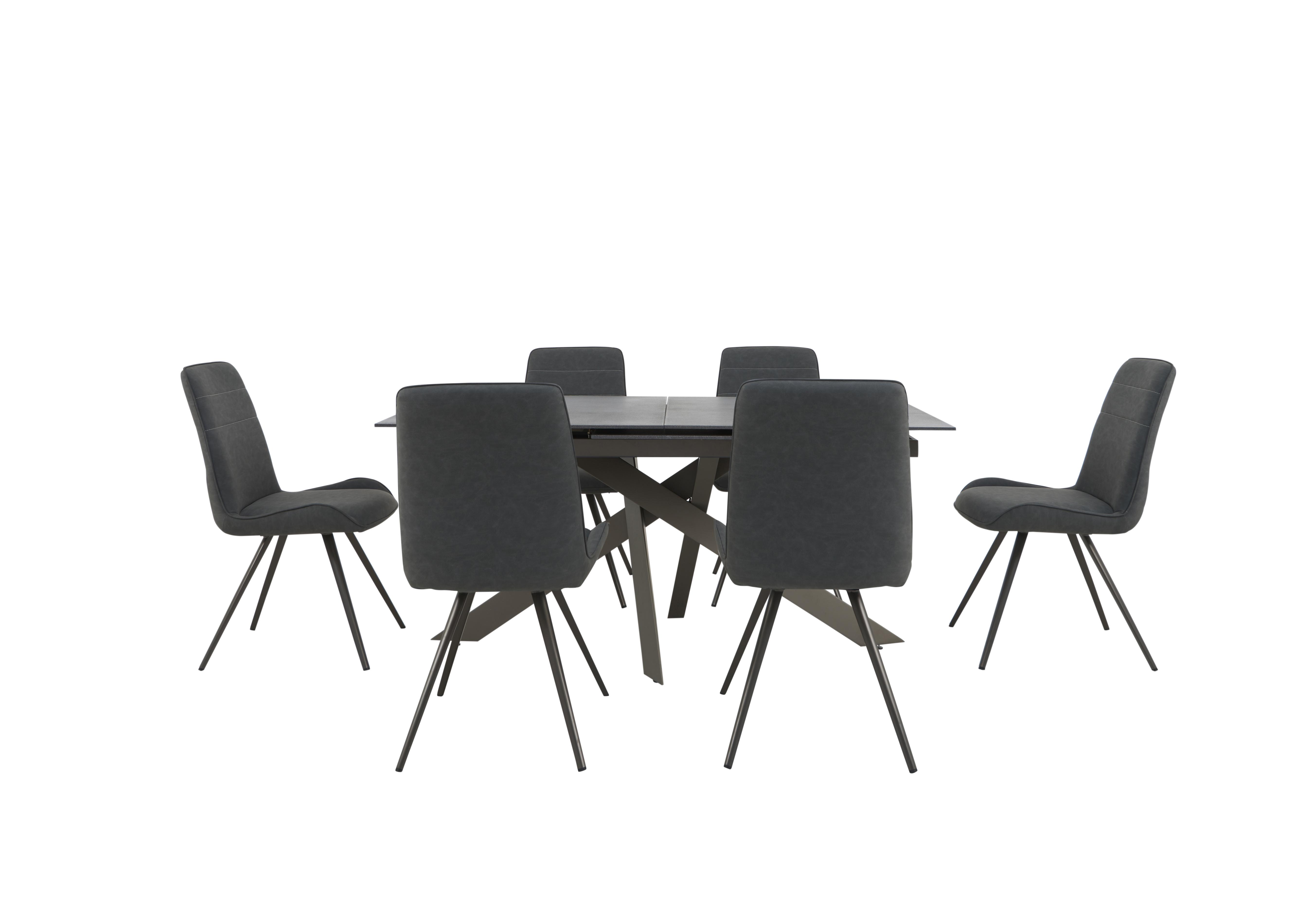 Samurai Extending Dining Table and 6 Faux Leather Dining Chairs in  on Furniture Village
