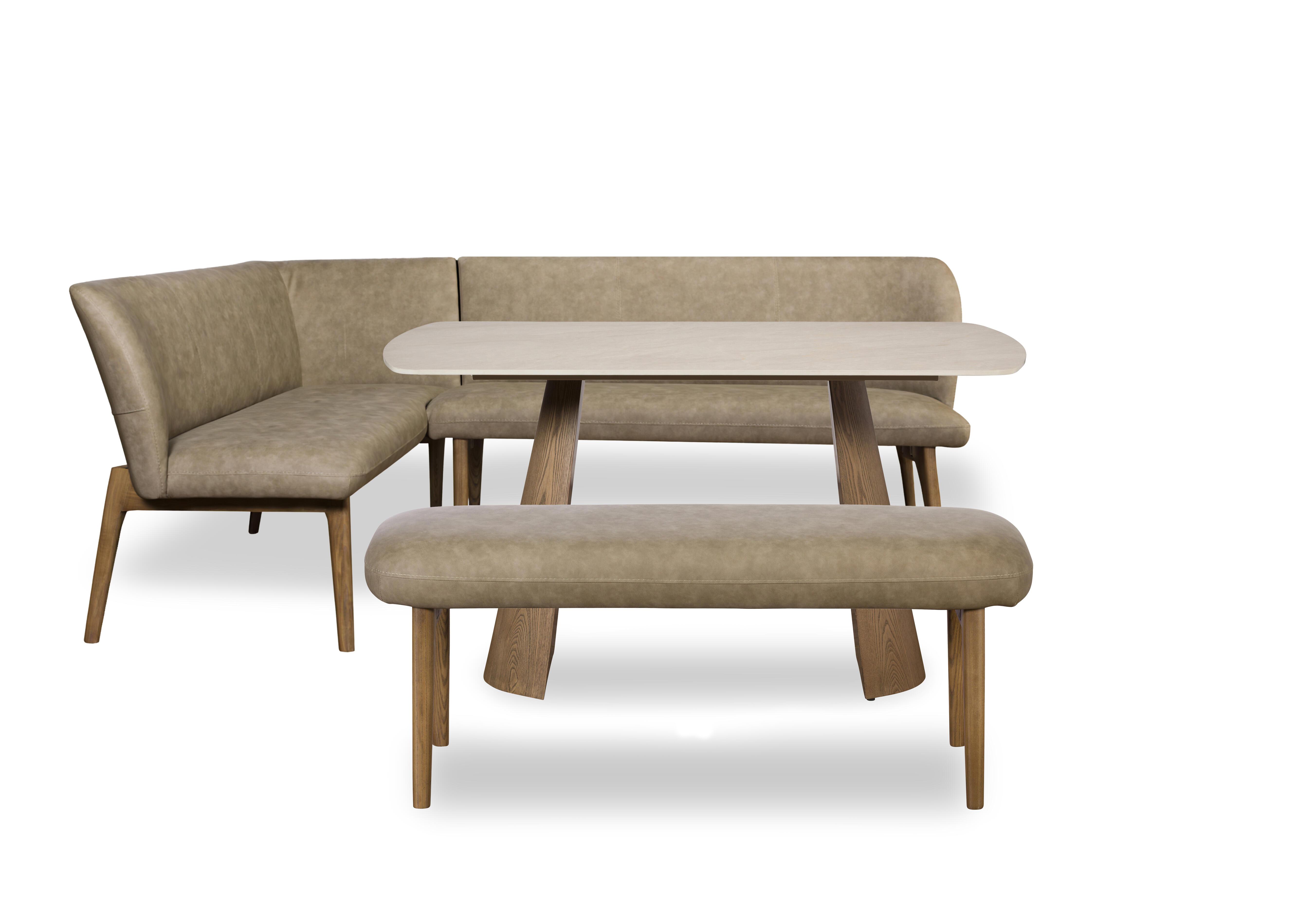 Sansa Rectangular Fixed Dining Table, Faux Leather Left Hand Facing Corner Dining Bench and Standard Dining Bench in  on Furniture Village