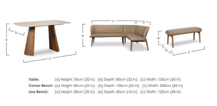 Sansa Rectangular Fixed Dining Table, Faux Leather Right Hand Facing Corner Dining Bench and Standard Dining Bench in  on Furniture Village