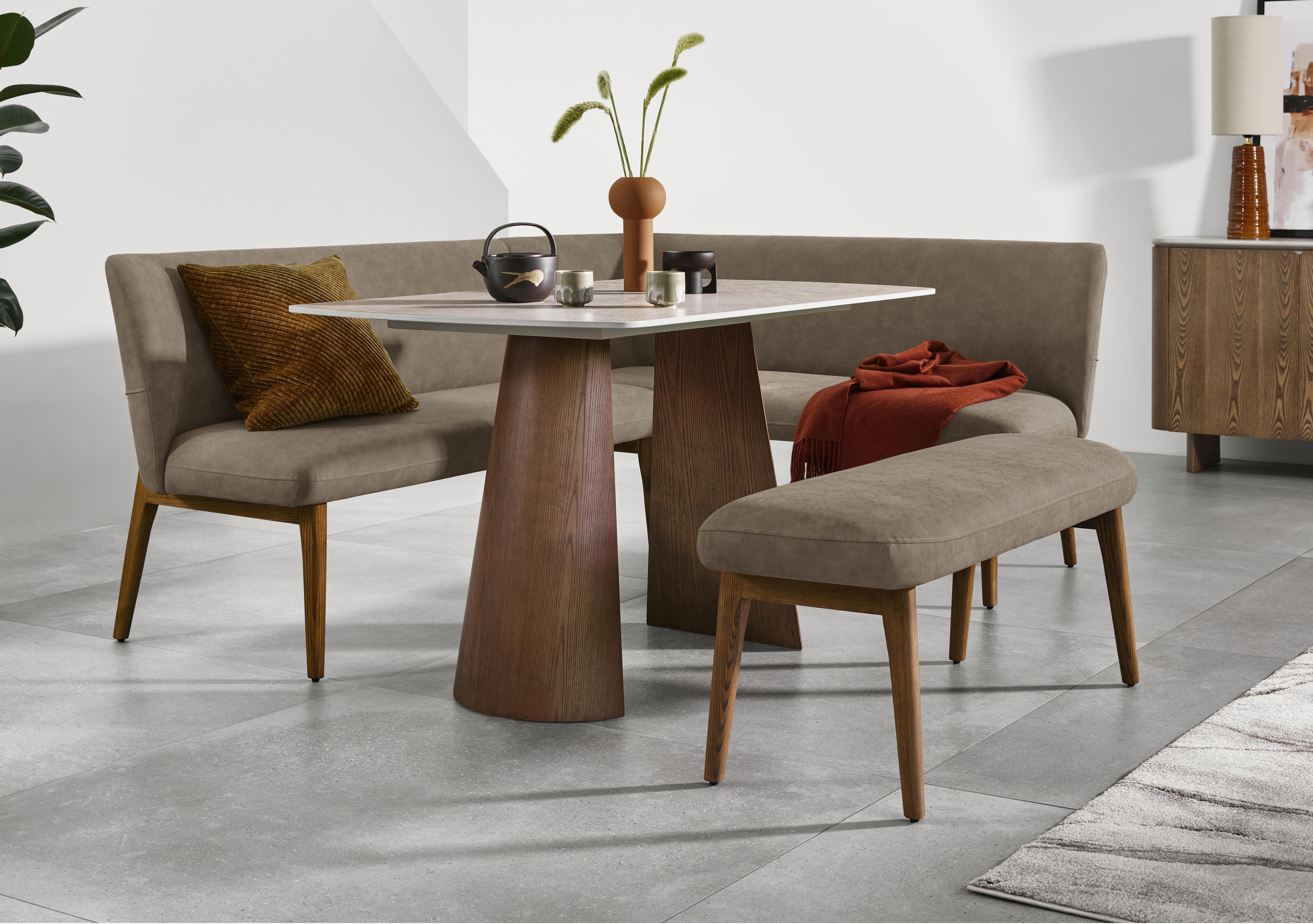 Sansa Rectangular Fixed Dining Table, Faux Leather Right Hand Facing Corner Dining Bench and Standard Dining Bench in  on Furniture Village