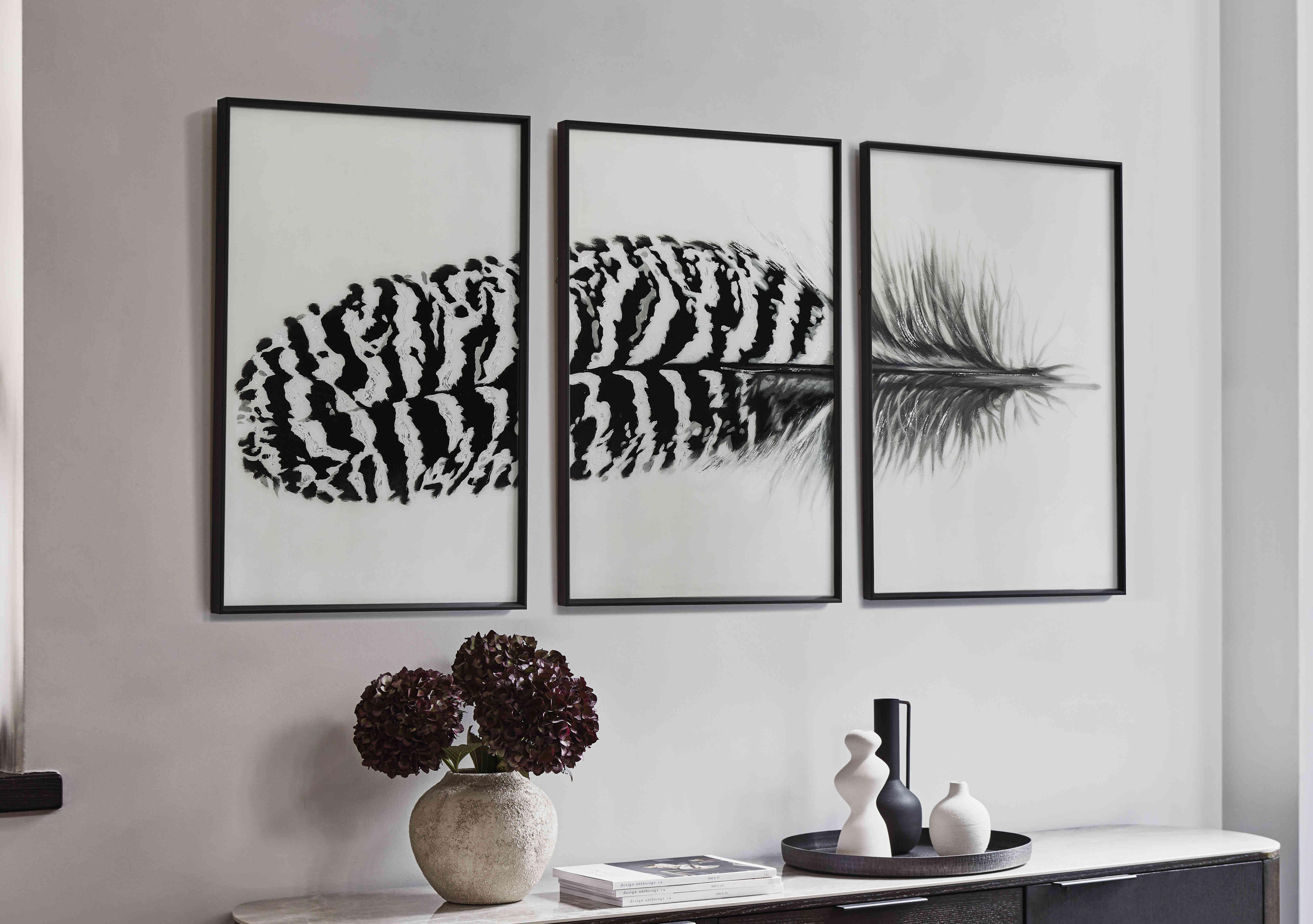 Striped Feather Glass Picture Set of 3 in  on Furniture Village