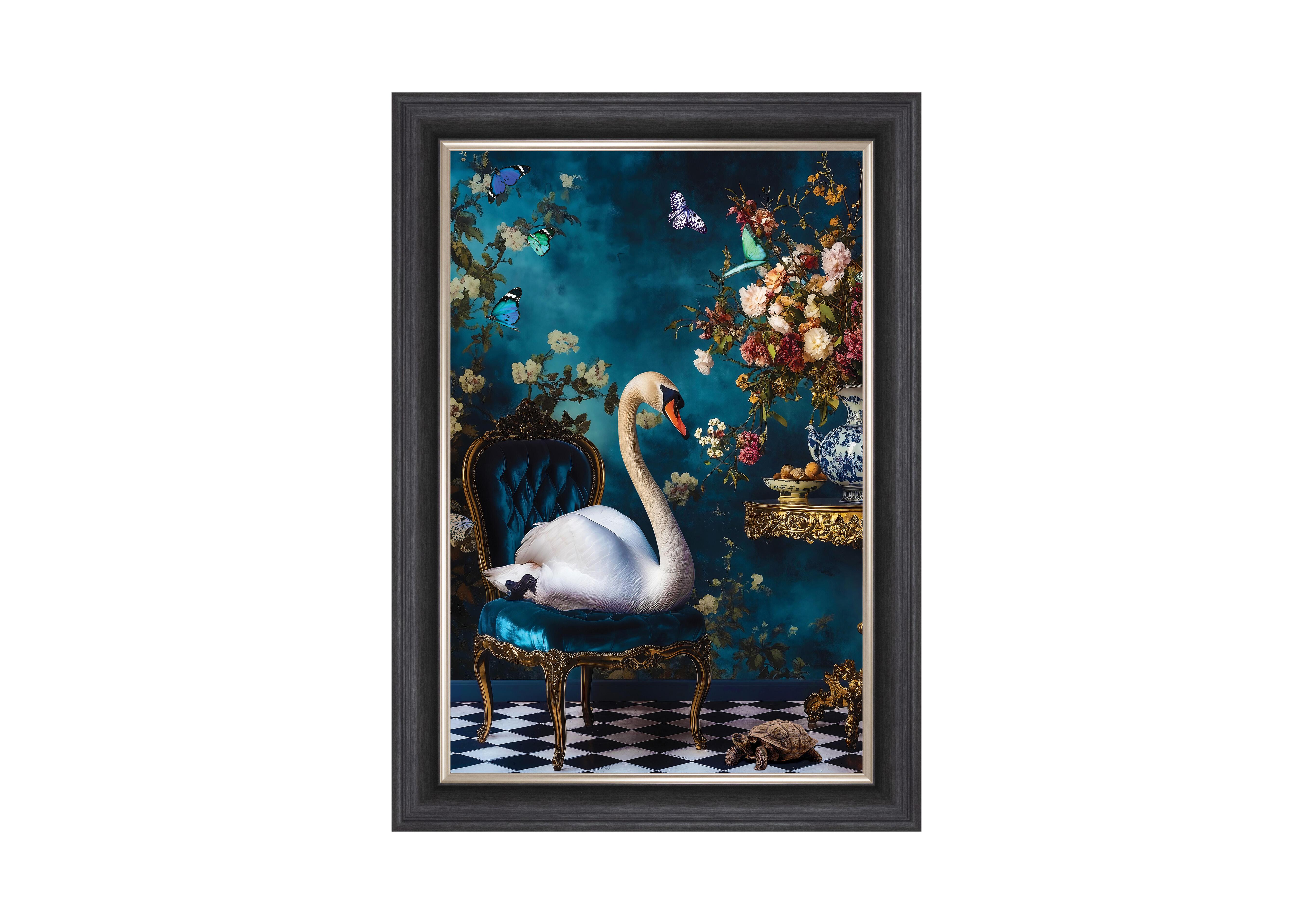 Stately Swan Velvet Framed Picture in  on Furniture Village