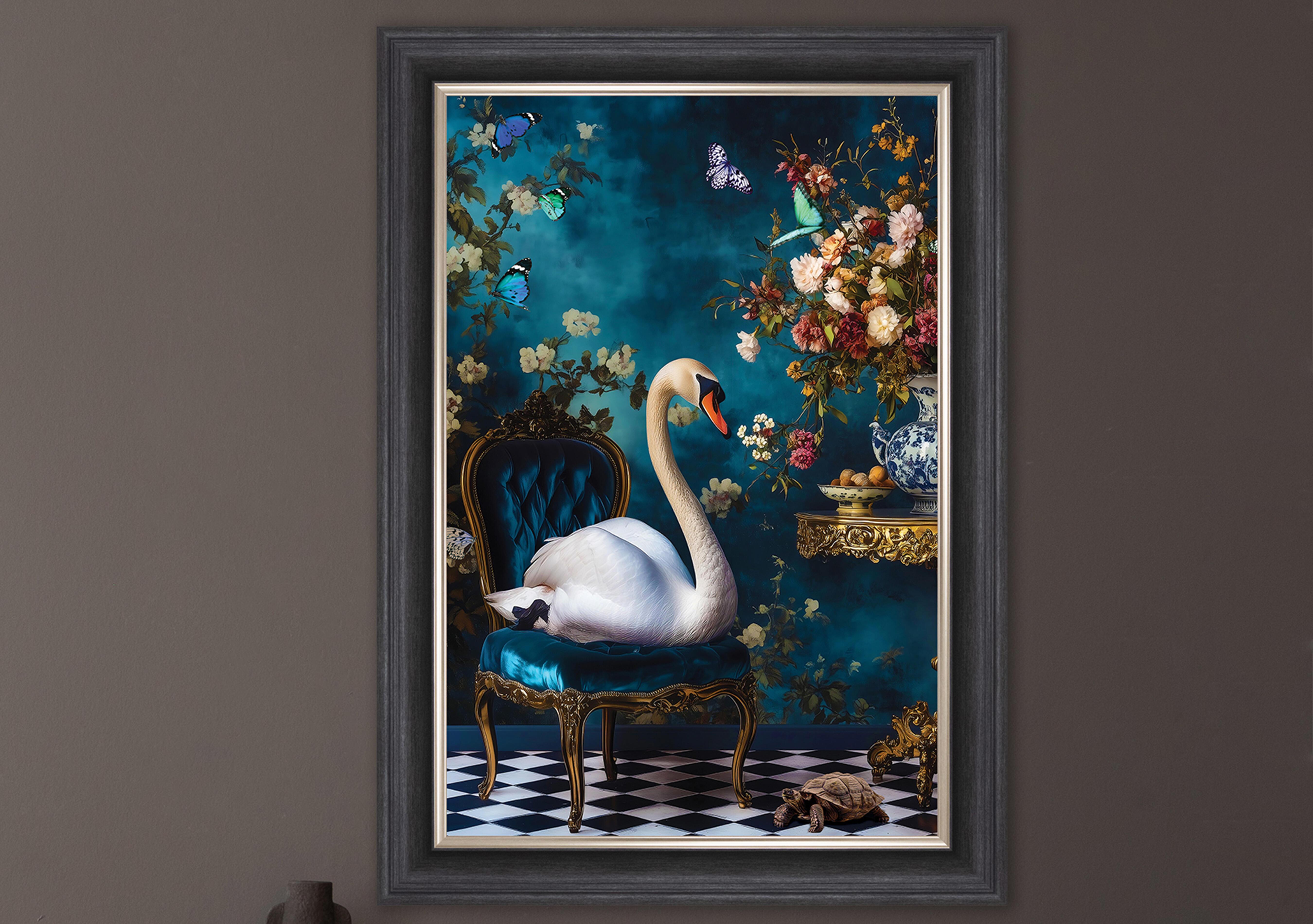 Stately Swan Velvet Framed Picture in  on Furniture Village