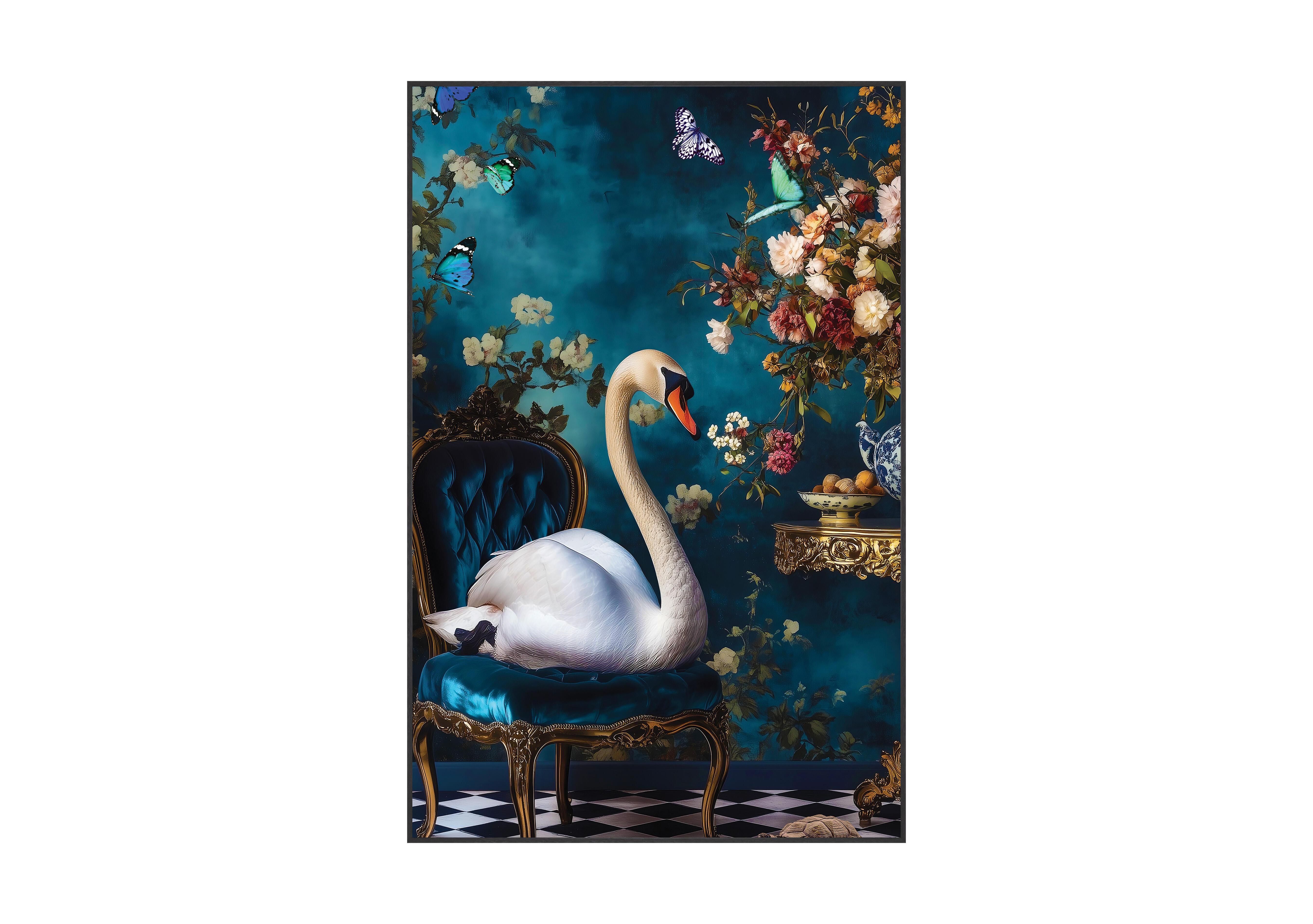 Stately Swan Velvet Framed Canvas in  on Furniture Village