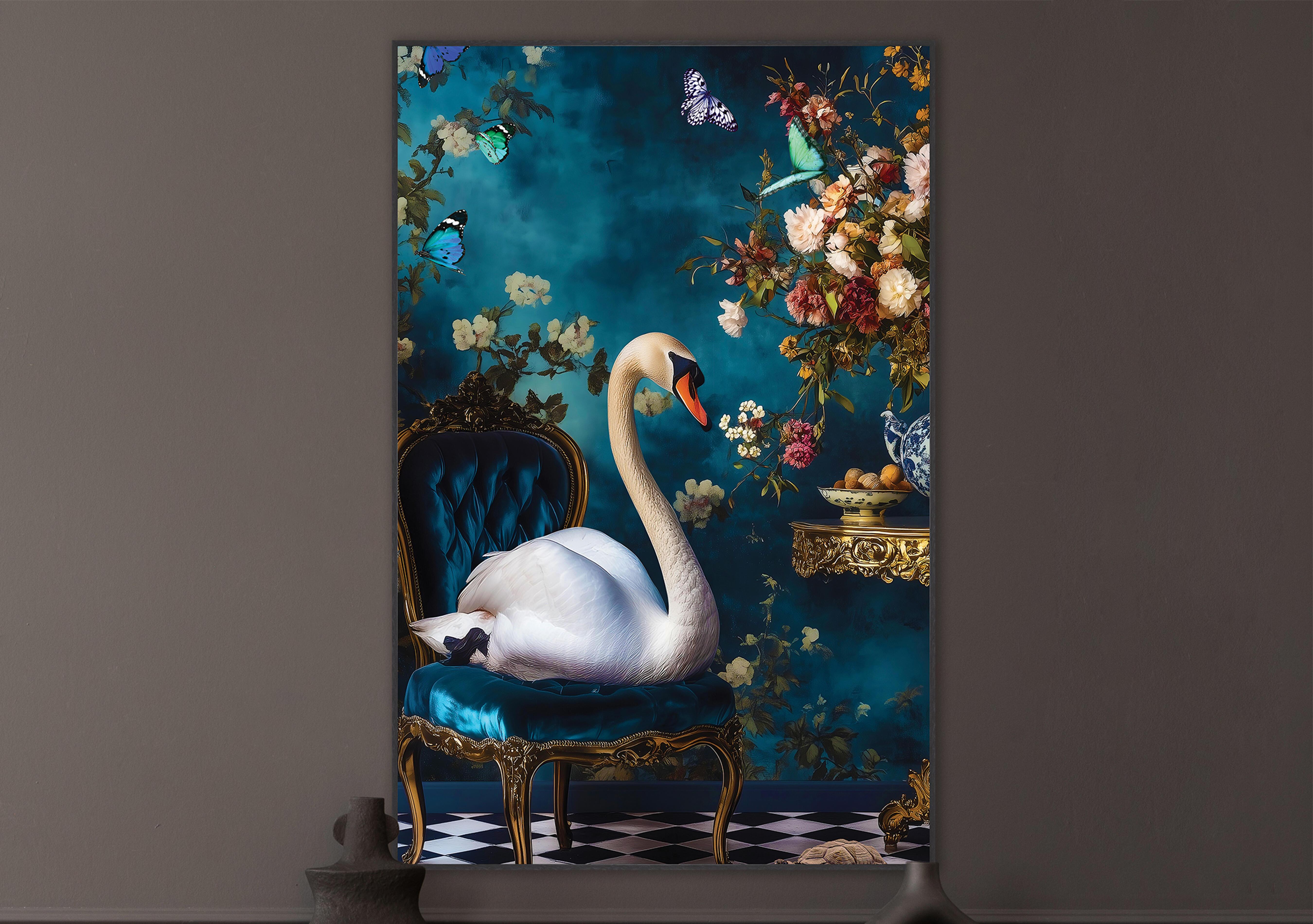 Stately Swan Velvet Framed Canvas in  on Furniture Village