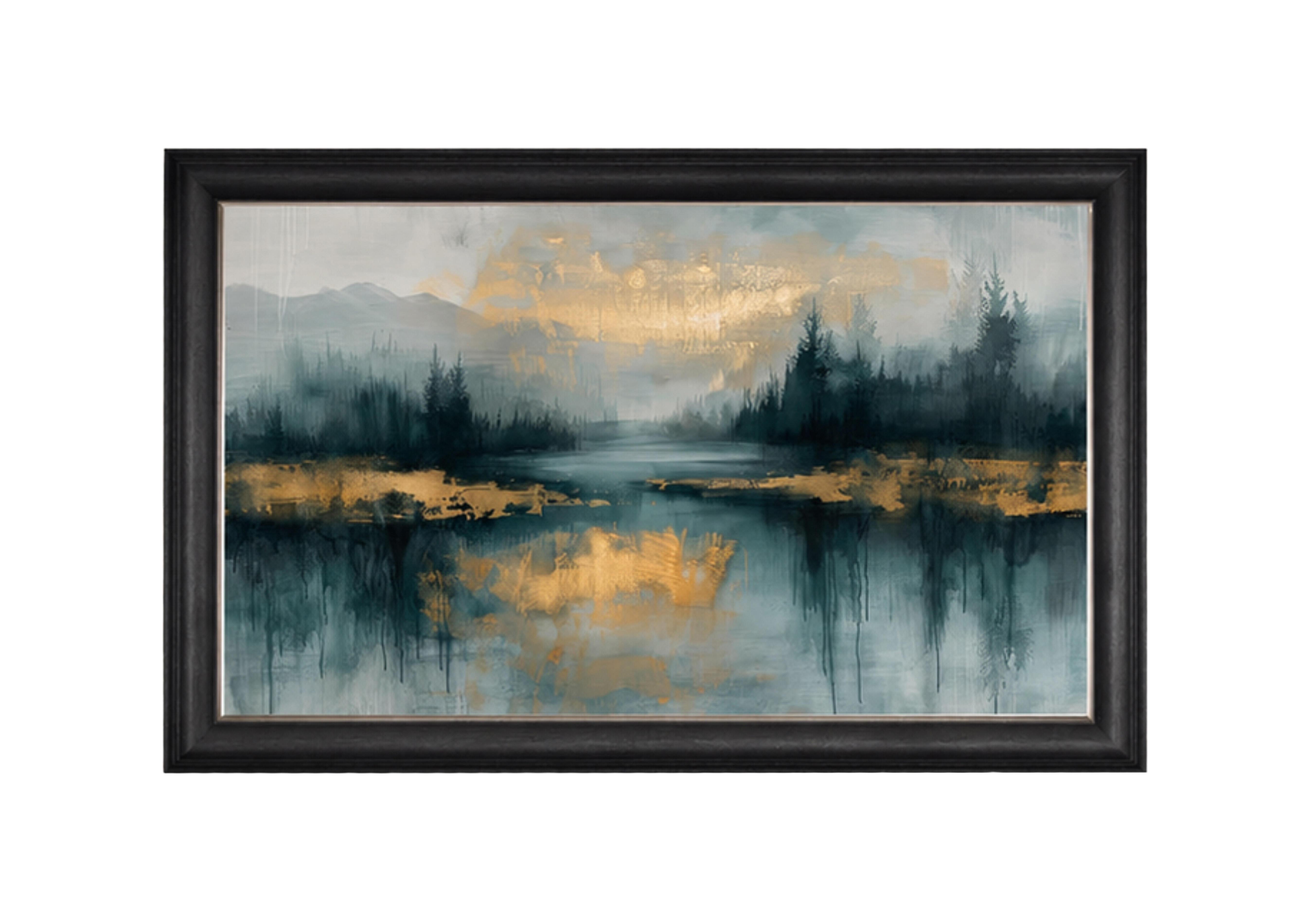Teal and Gold Lake Framed Wall Art in  on Furniture Village