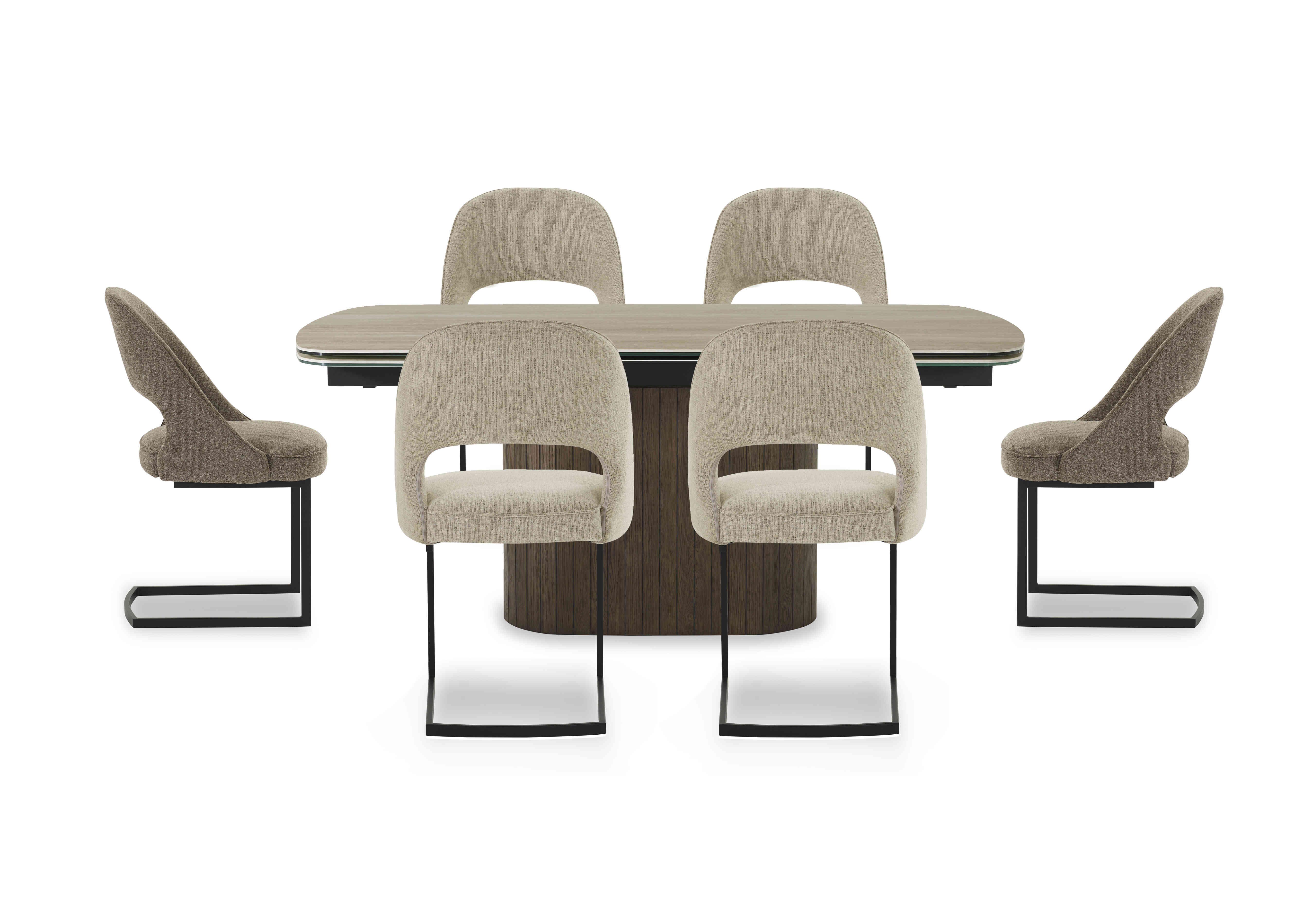 Tiber Large Draw Leaf Extending Dining Table with 4 Alabaster Cantilever Dining Chairs and 2 Truffle Cantilever Dining Chairs in  on Furniture Village