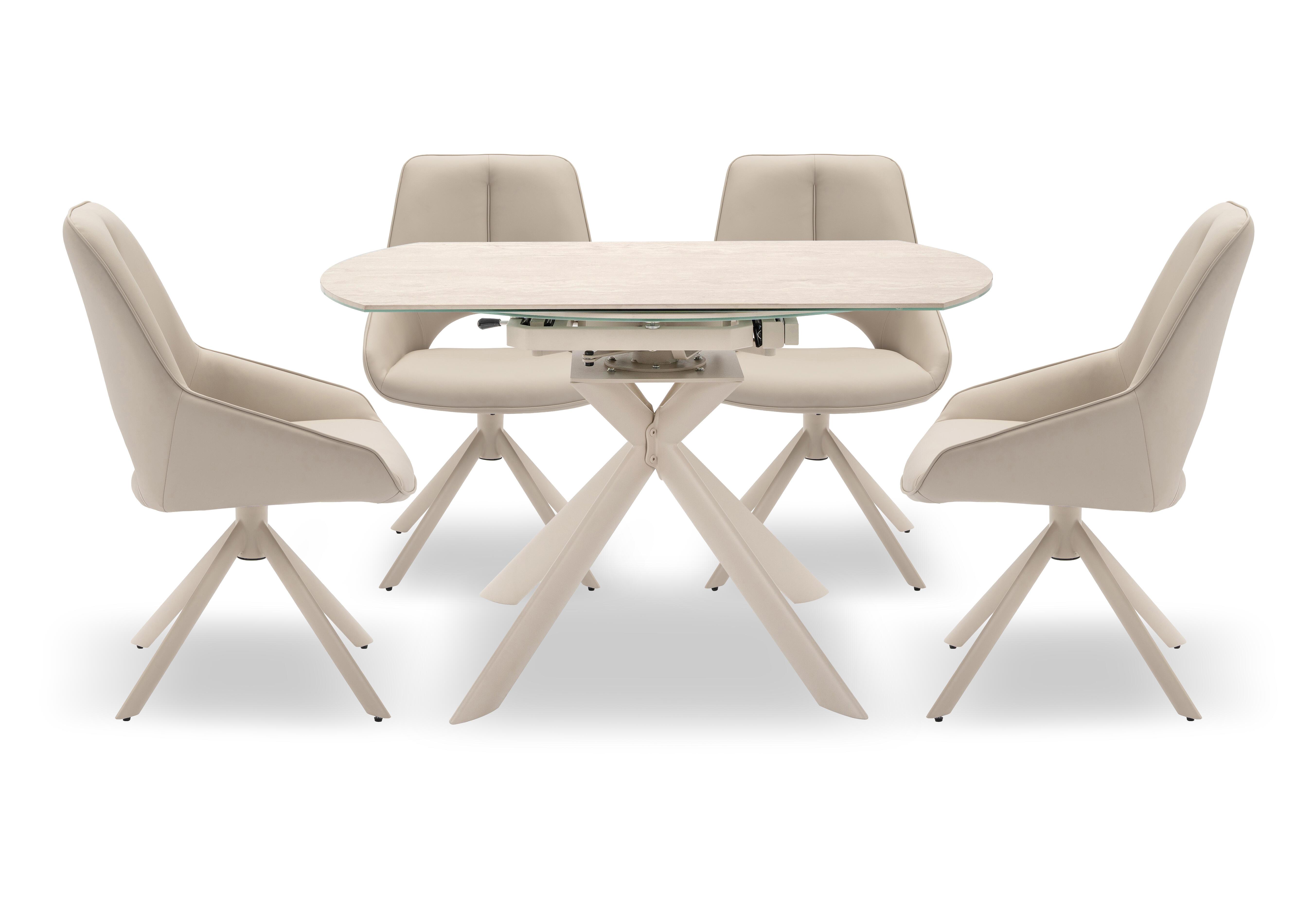 Tino Swivel Extending Dining Table and 4 Faux Leather Swivel Dining Chairs in  on Furniture Village